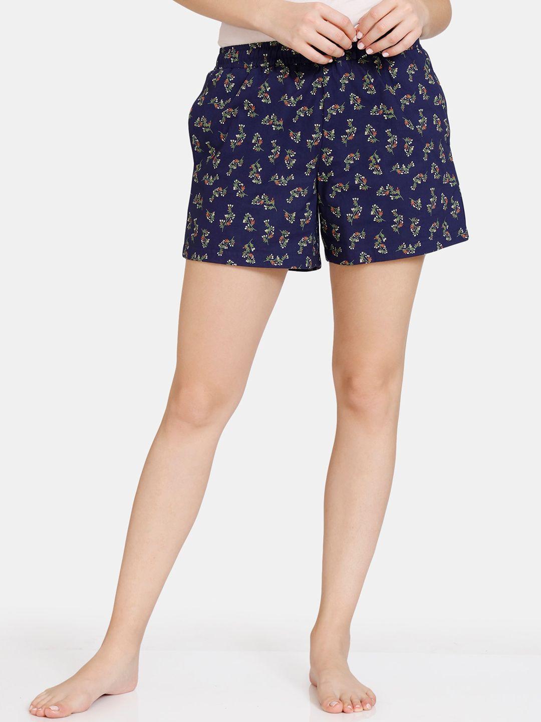 zivame women blue floral printed loose fit shorts