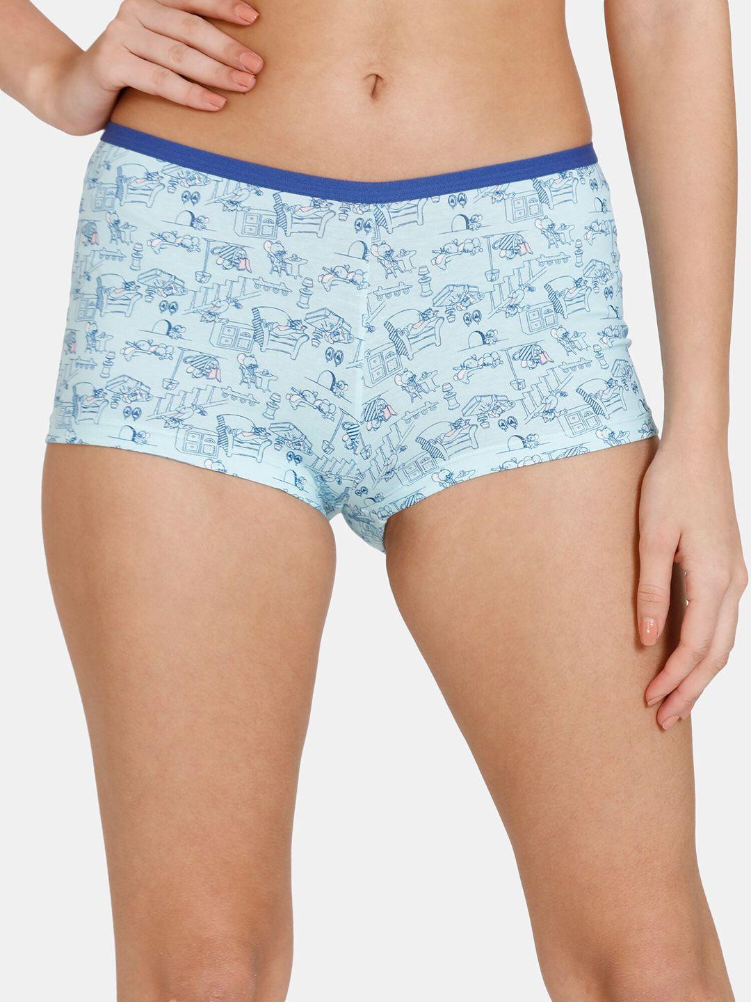 zivame women blue printed boy short briefs