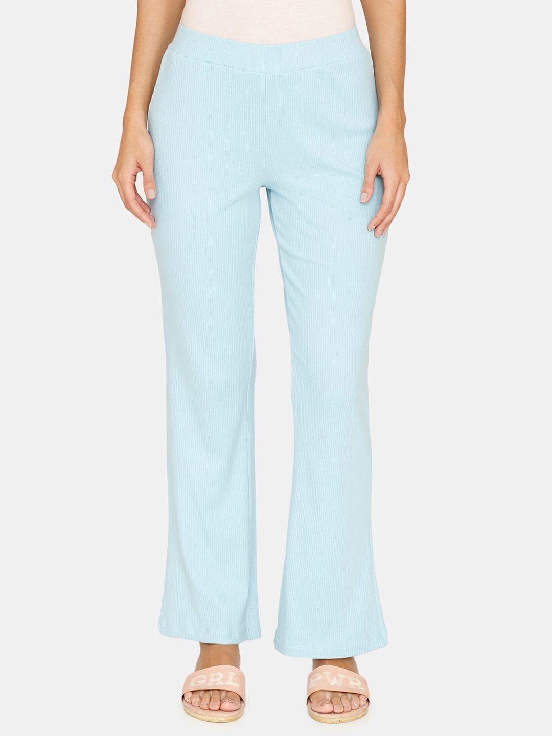 zivame women blue ribbed knitted lounge pant