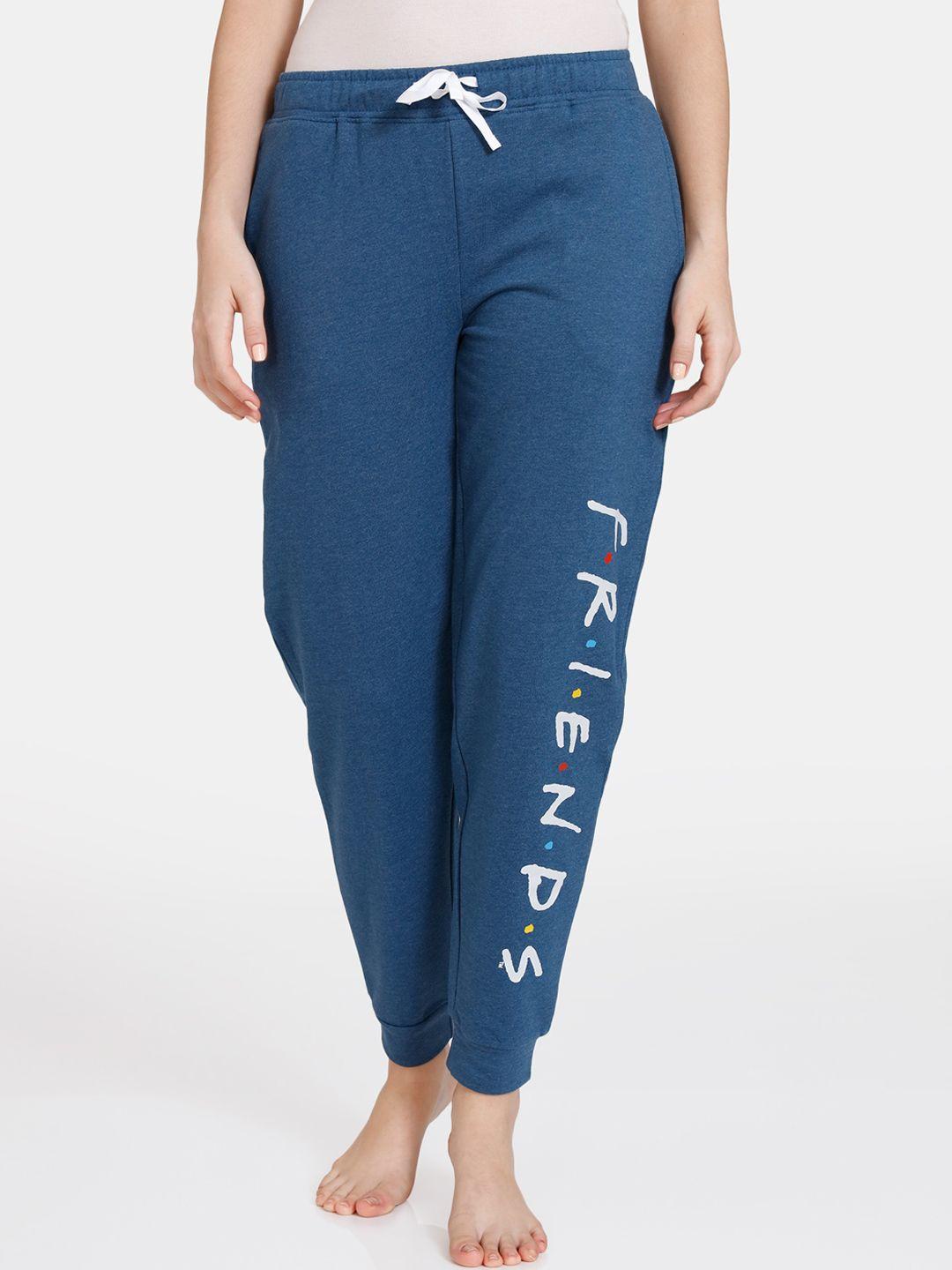 zivame women blue solid joggers lounge pants