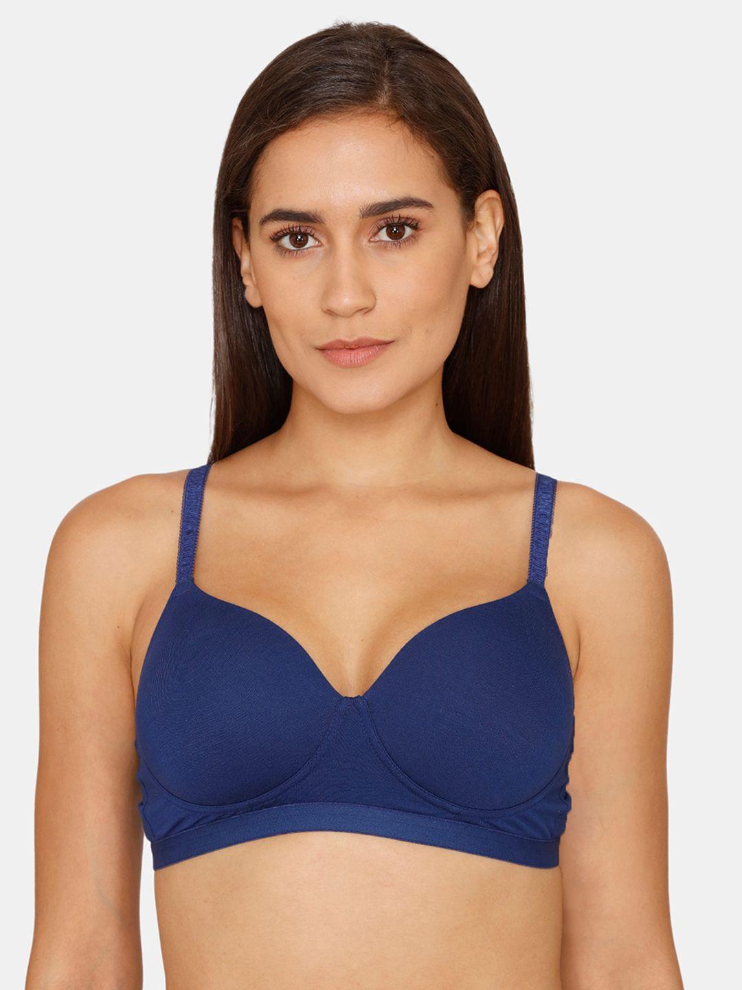 zivame women blue solid lightly padded t-shirt bra