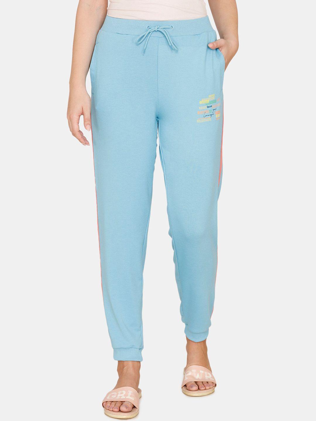 zivame women blue solid straight-fit joggers