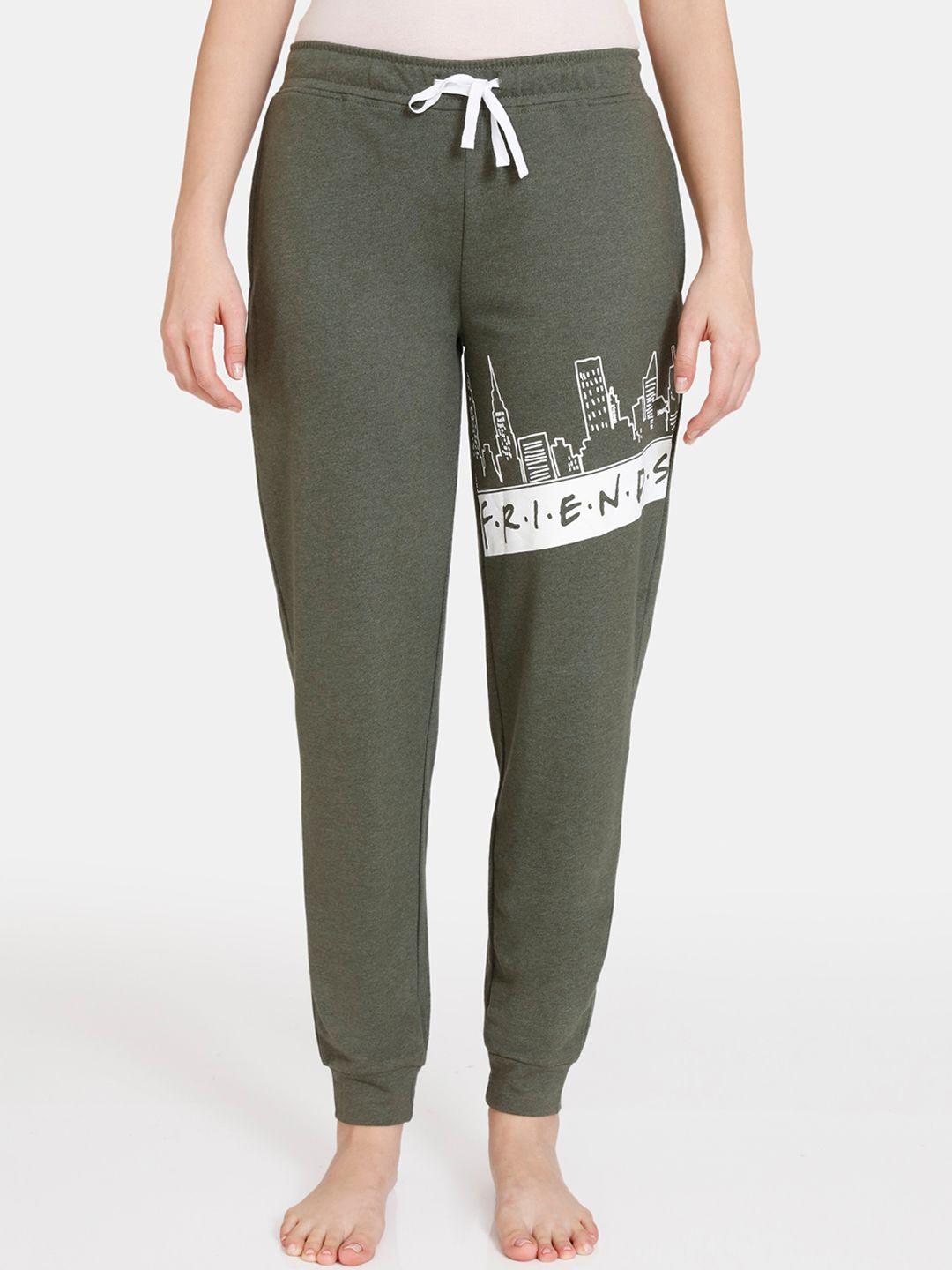 zivame women green printed lounge pants