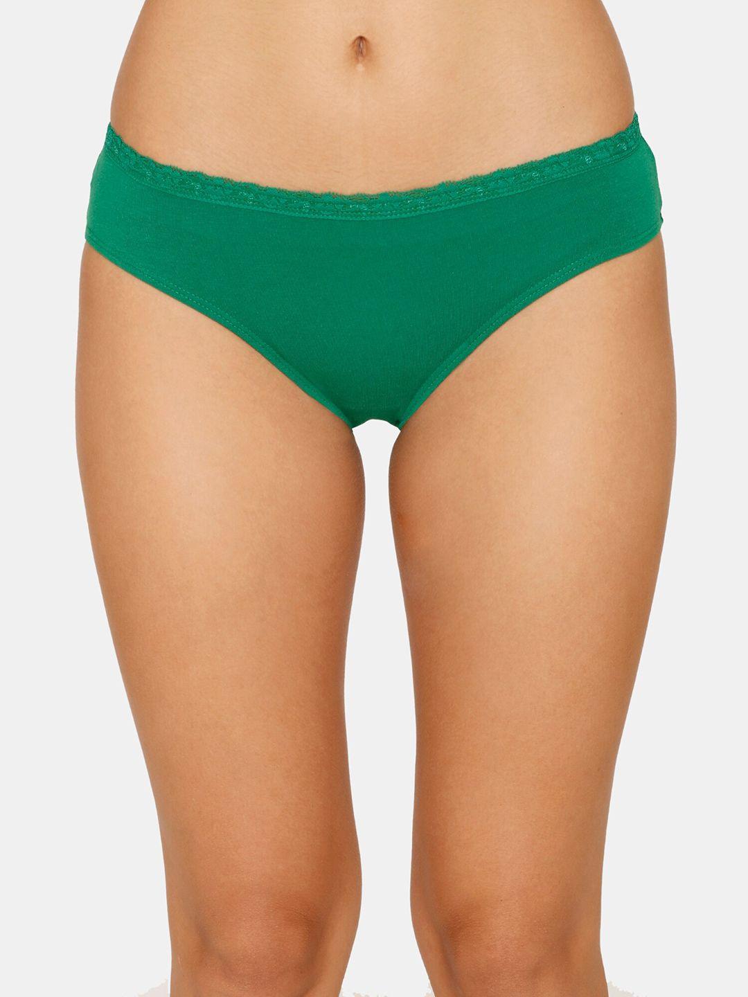 zivame women green solid bikini brief