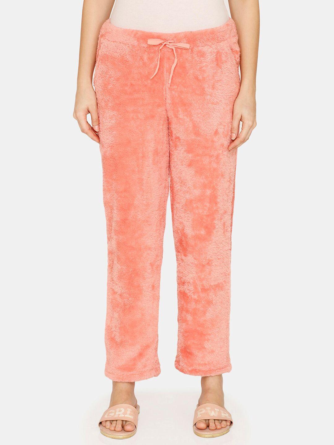 zivame women orange colored solid lounge pants