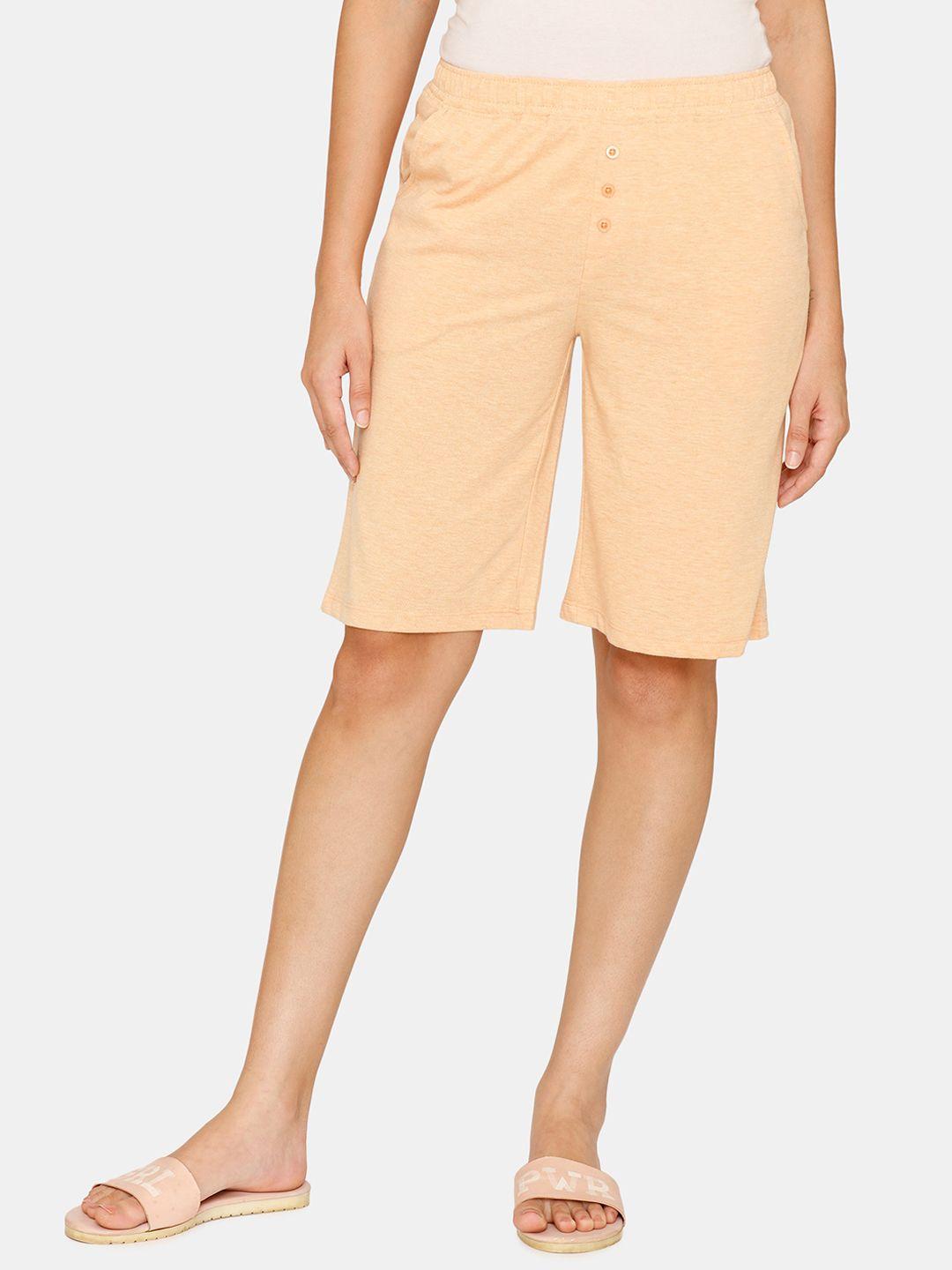 zivame women orange mid rise regular fit shorts