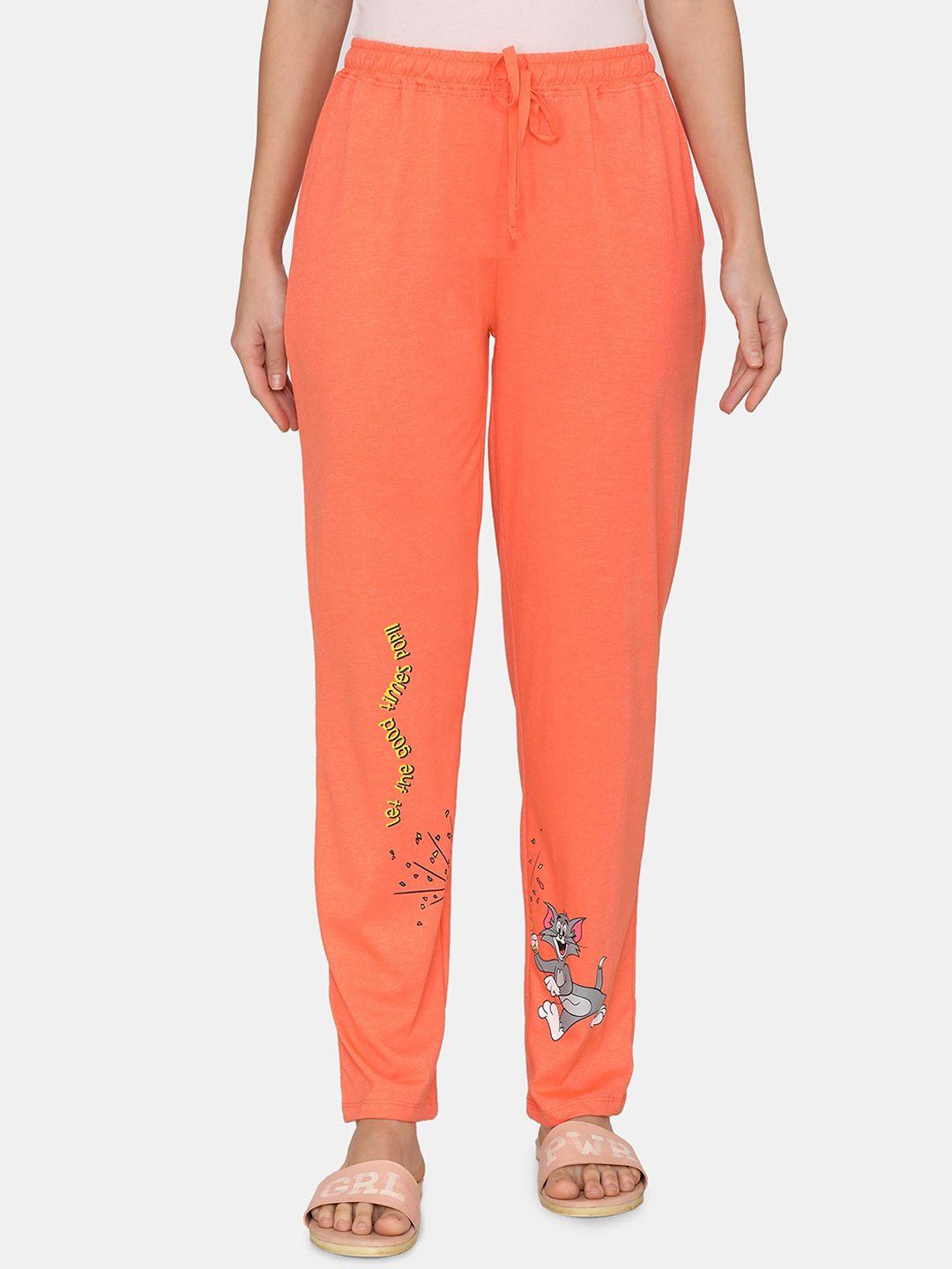 zivame women orange tom & jerry printed lounge pants