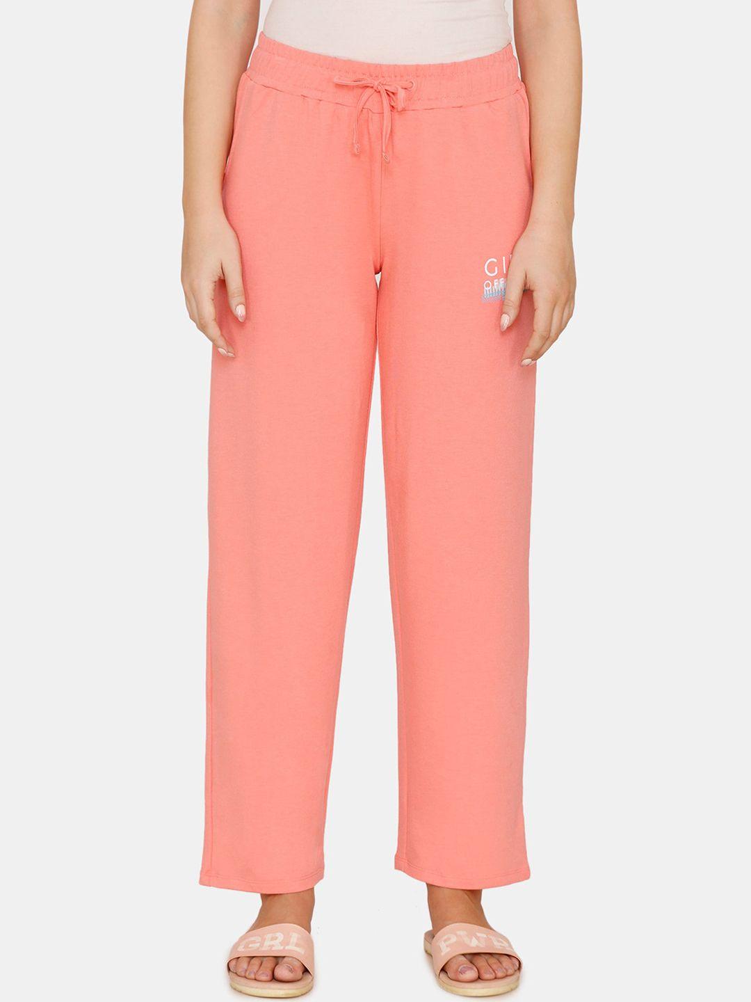 zivame women peach-coloured solid lounge pants
