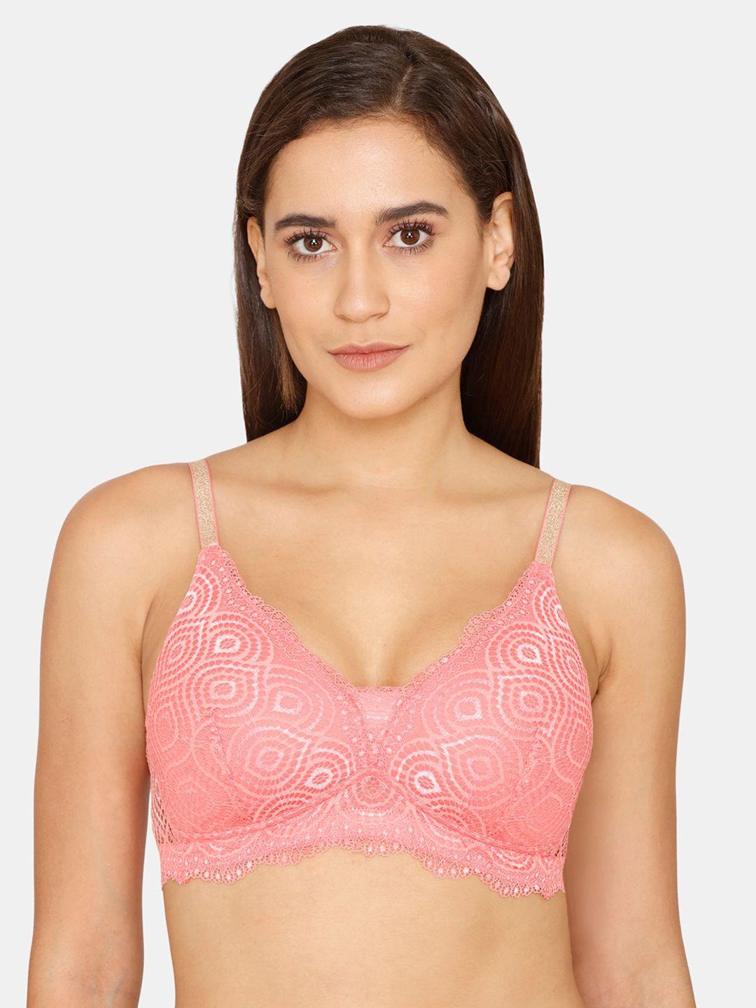 zivame women pink geometric lightly padded bra
