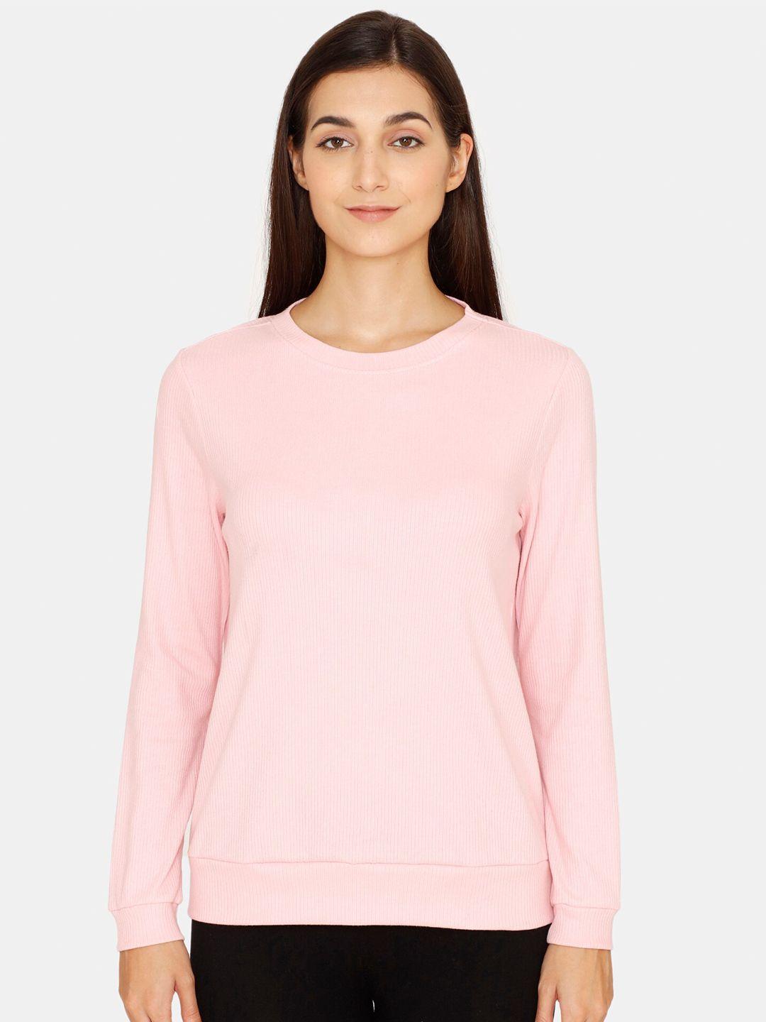 zivame women pink solid round neck sweatshirt