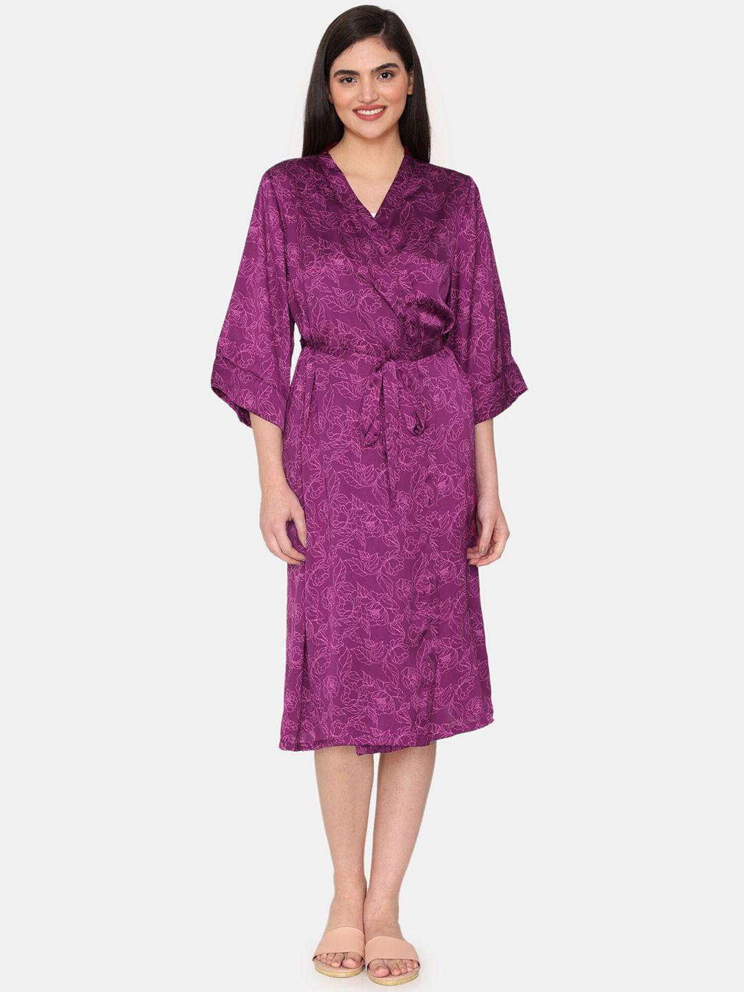 zivame women printed knee-length relaxed-fit robe