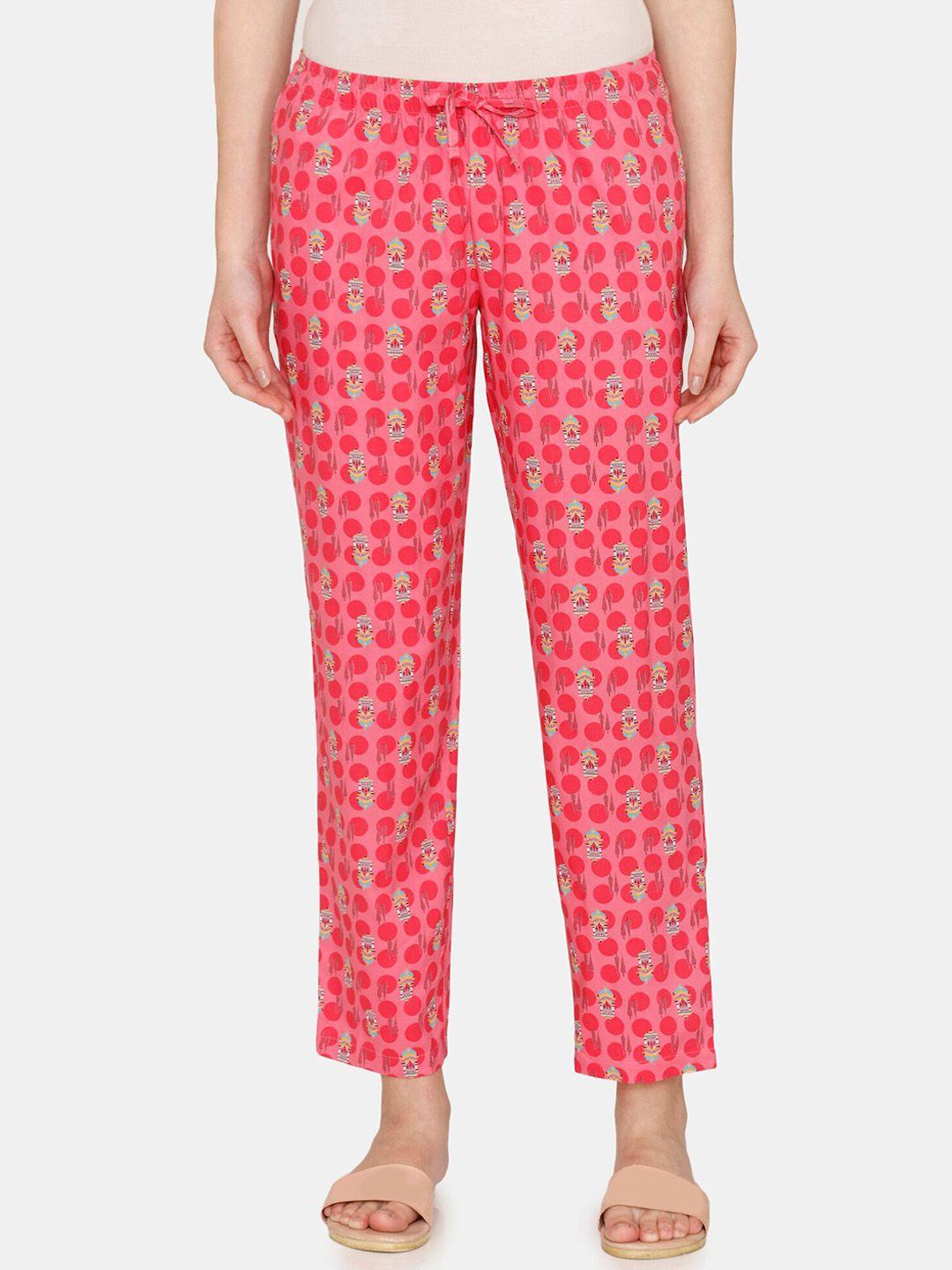 zivame women printed mid-rise straight lounge pants