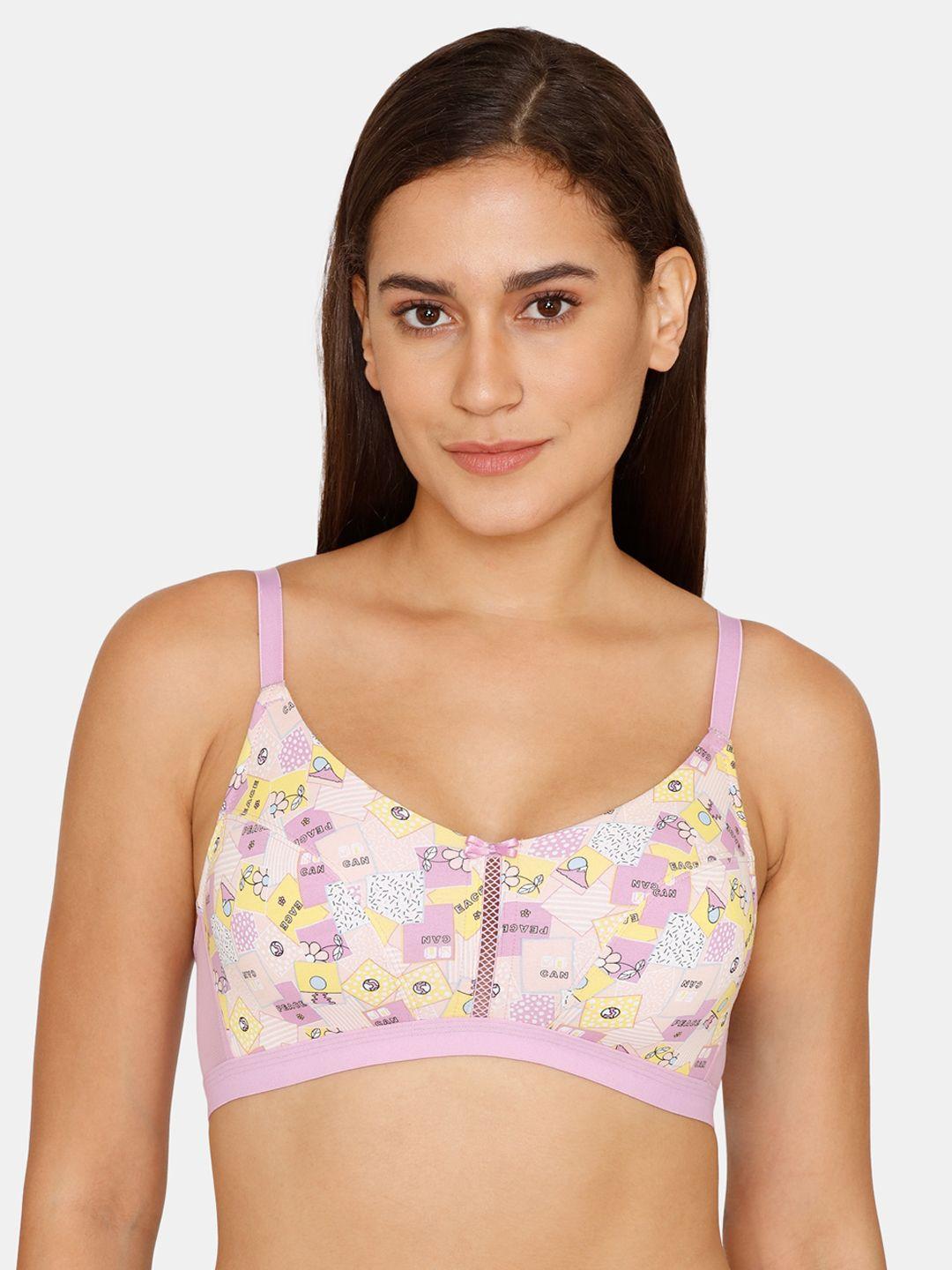 zivame women purple & yellow abstract bra