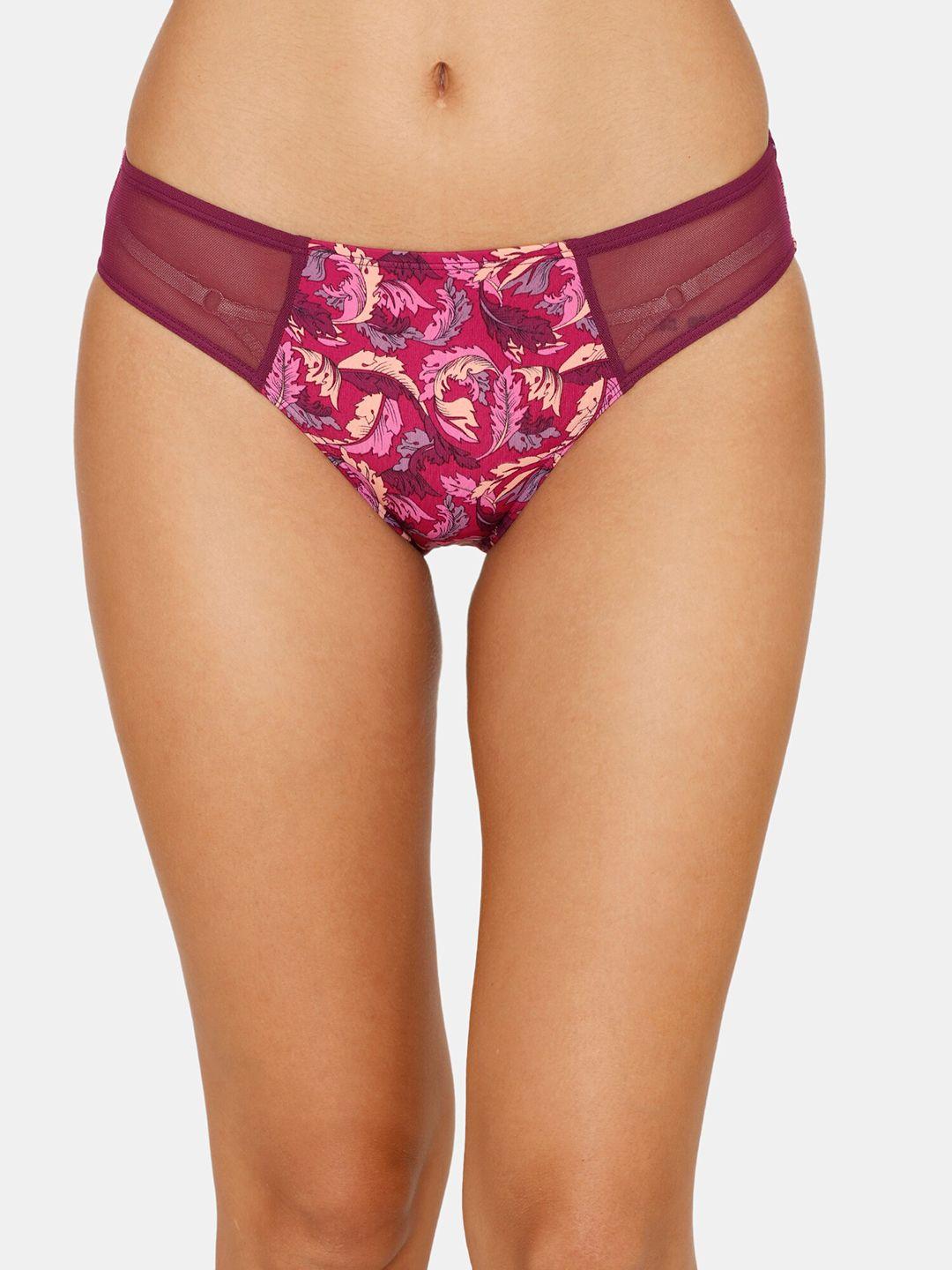 zivame women purple floral printed bikini briefs