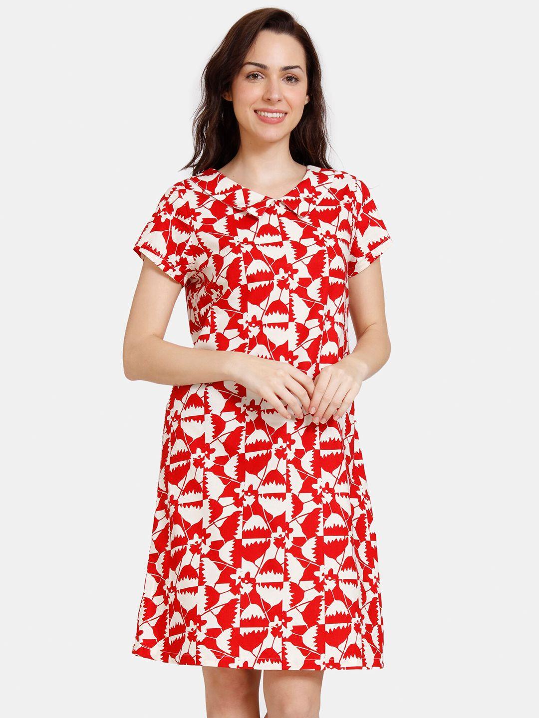 zivame women red and white printed cotton nightdress