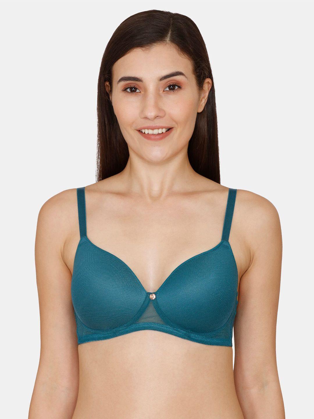 zivame women teal lightly padded seamless t-shirt bra