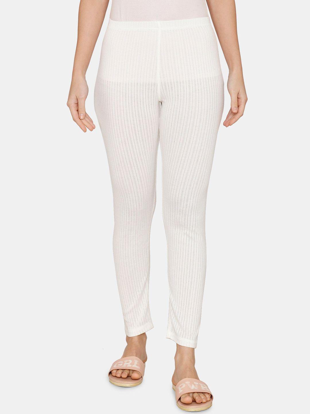 zivame women white solid thermal bottoms