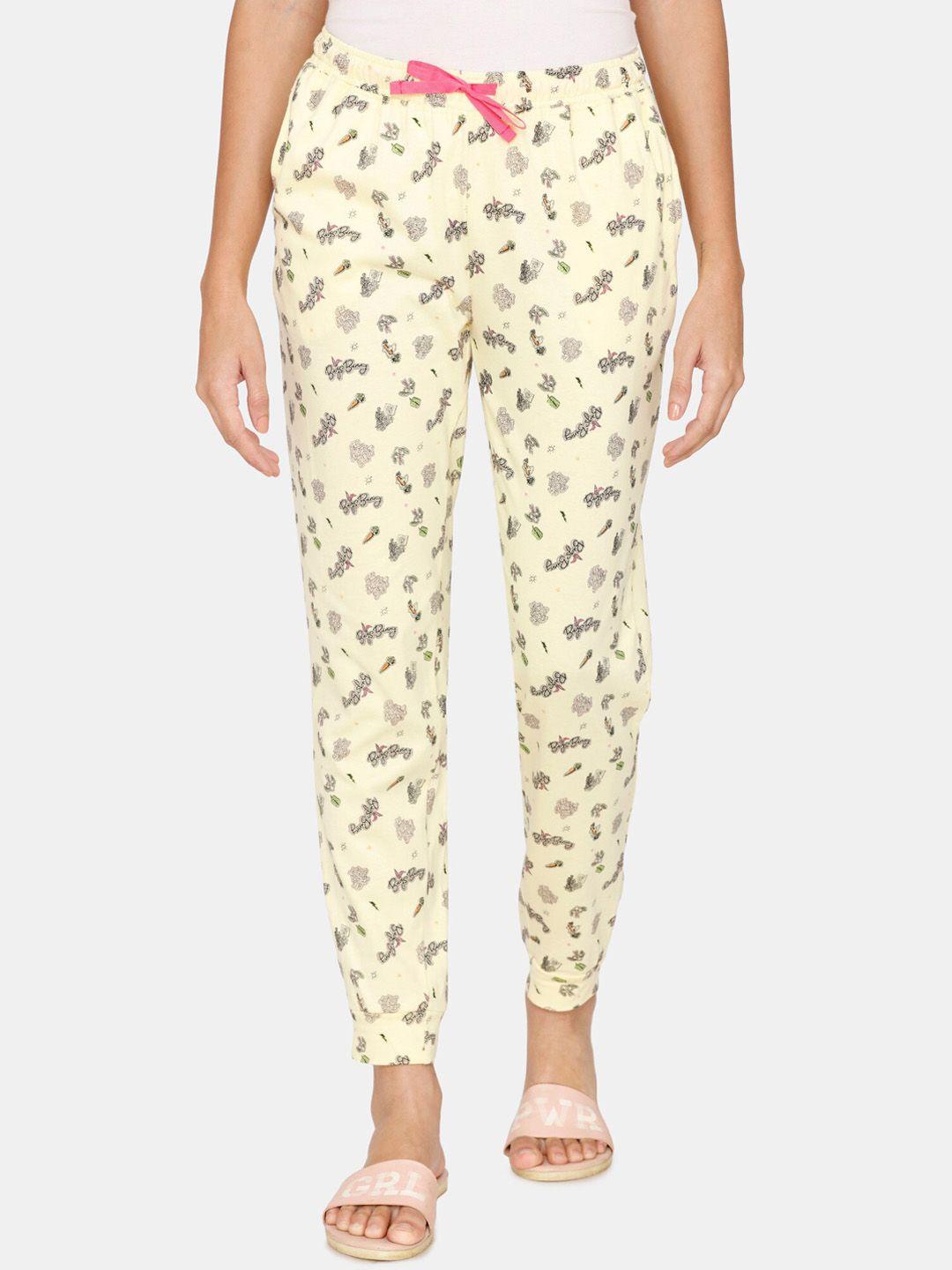 zivame women yellow bugs bunny printed cotton lounge pants