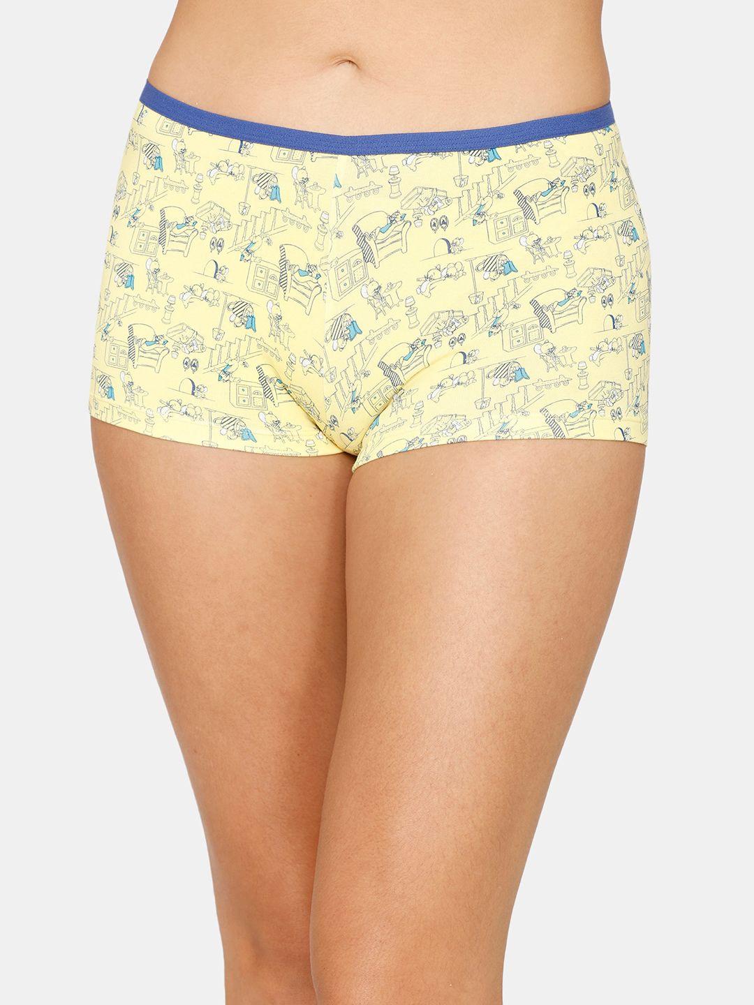 zivame women yellow printed boy shorts briefs