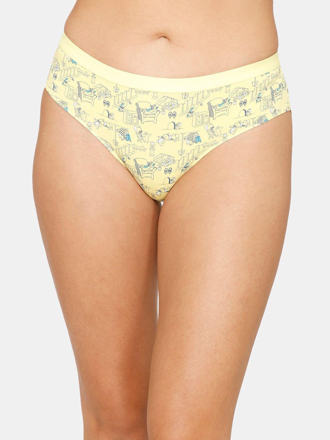 zivame women yellow printed cotton briefs