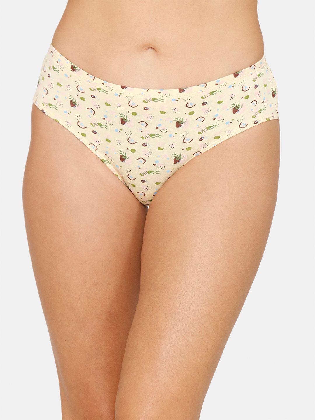 zivame women yellow printed mid-rise hipster briefs