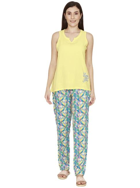 zivame yellow & blue printed top pyjama set