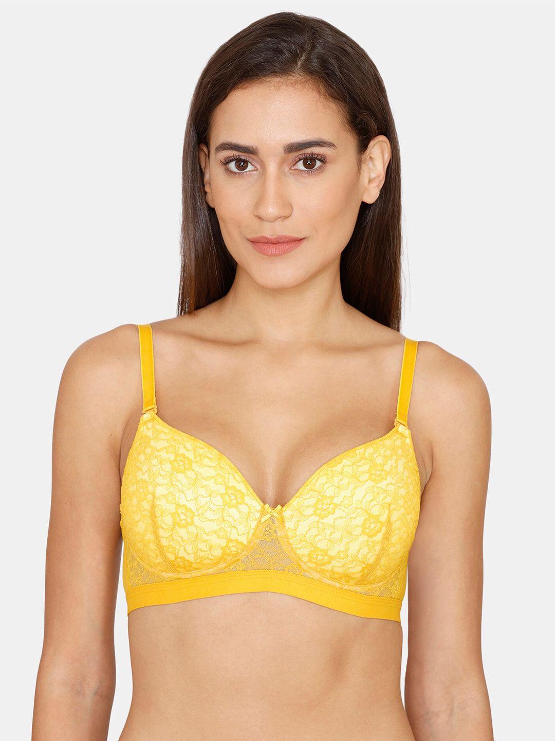 zivame yellow & white floral underwired  medium coverage t-shirt bra