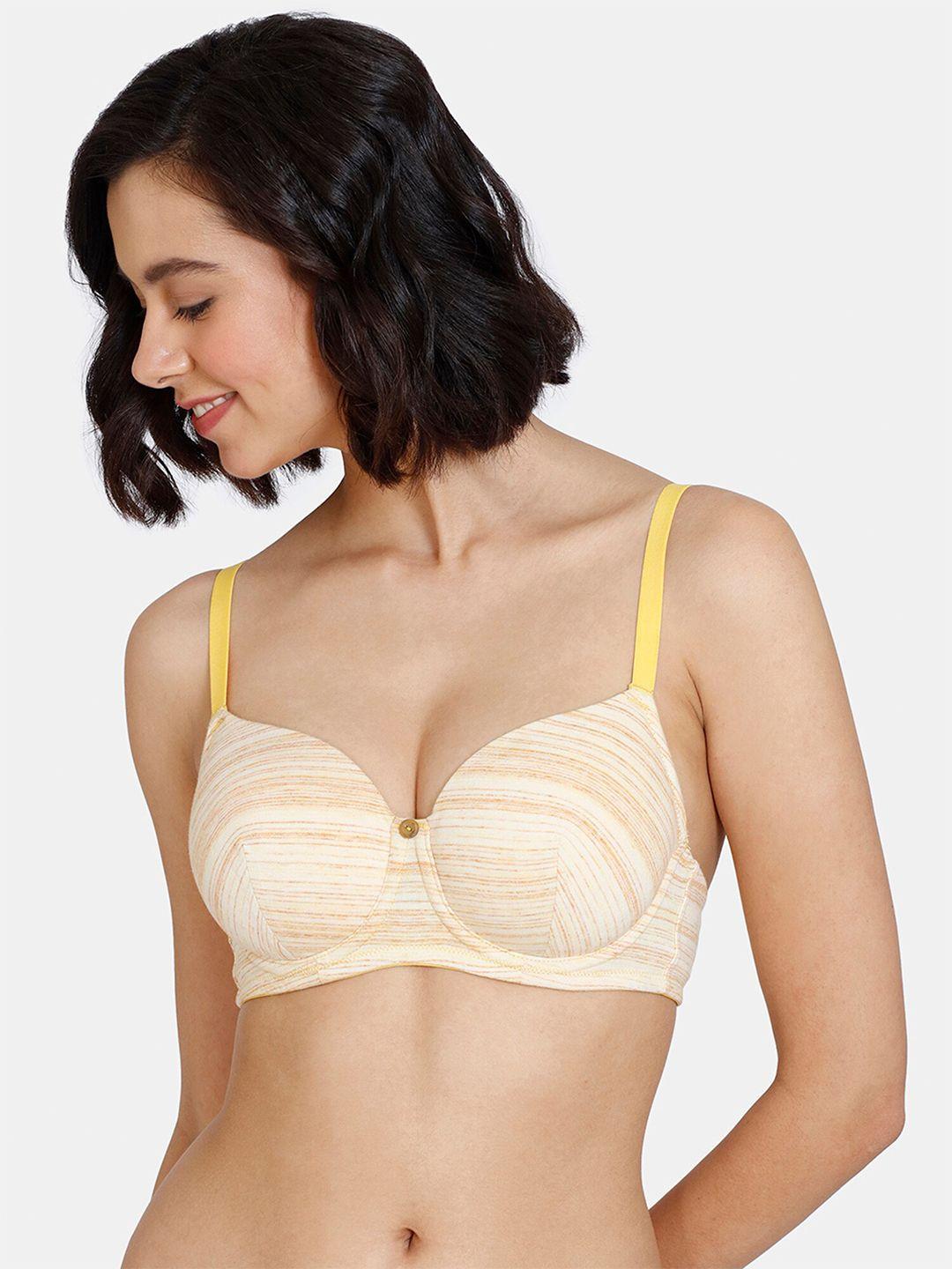 zivame yellow & yellow abstract bra medium coverage underwired lightly padded