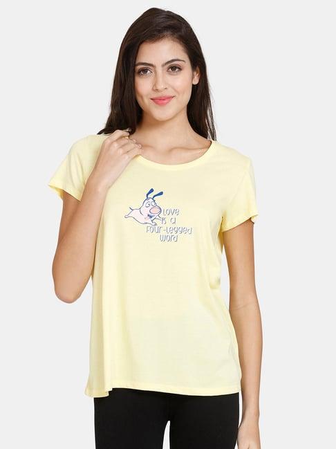 zivame yellow cotton graphic print t-shirt