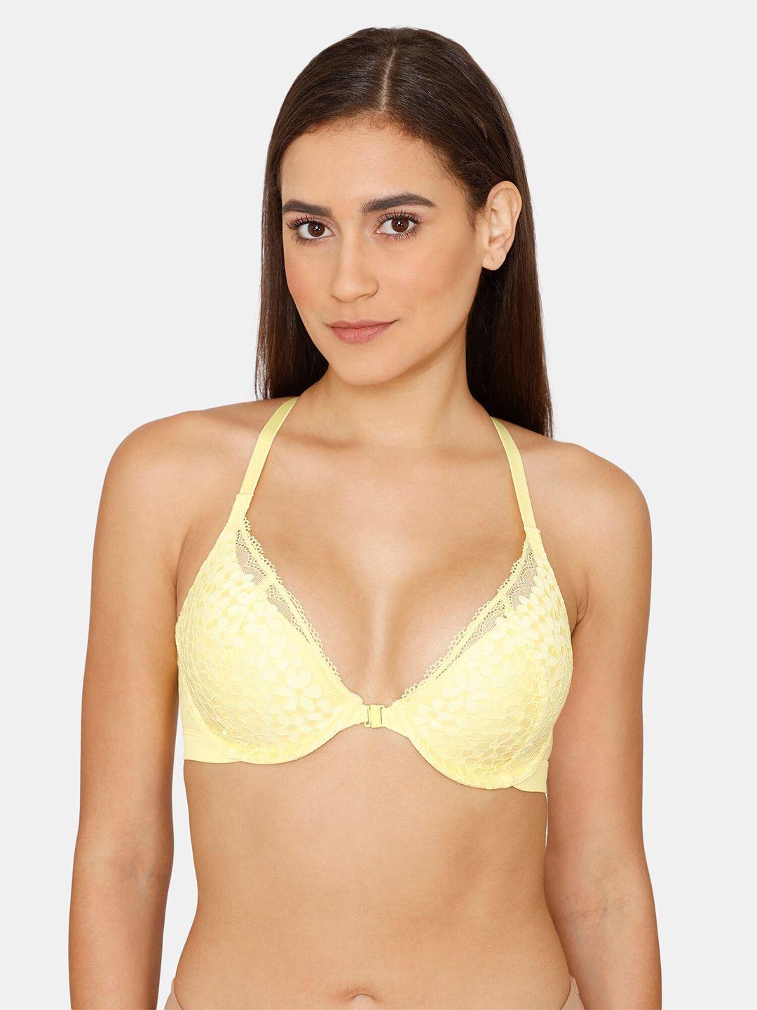 zivame yellow floral underwired lightly padded bra