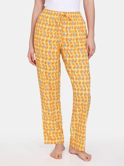zivame yellow printed pyjamas