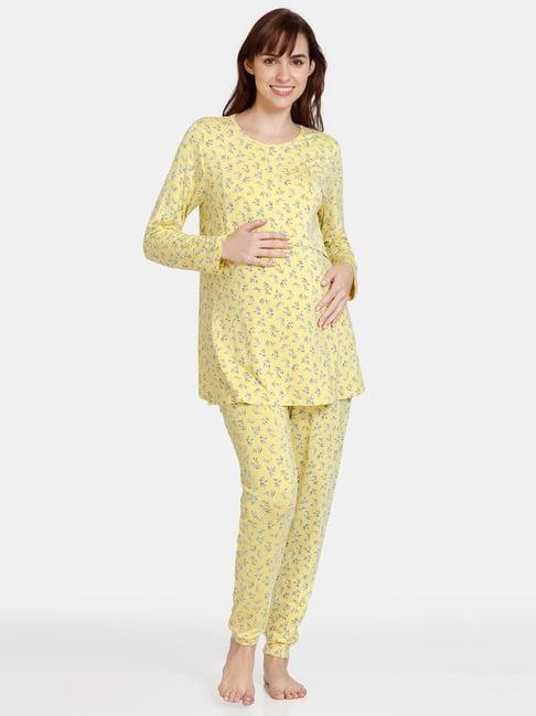 zivame yellow printed top with pyjama