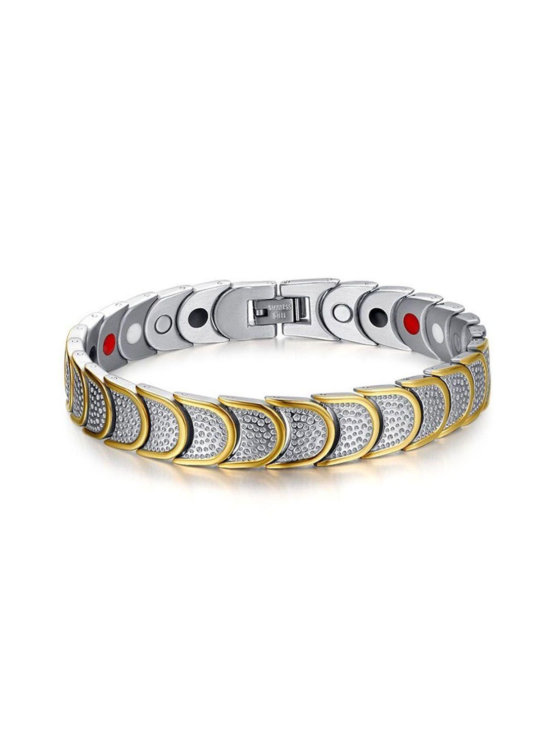 zivom men silver & gold-toned silver plated link bracelet