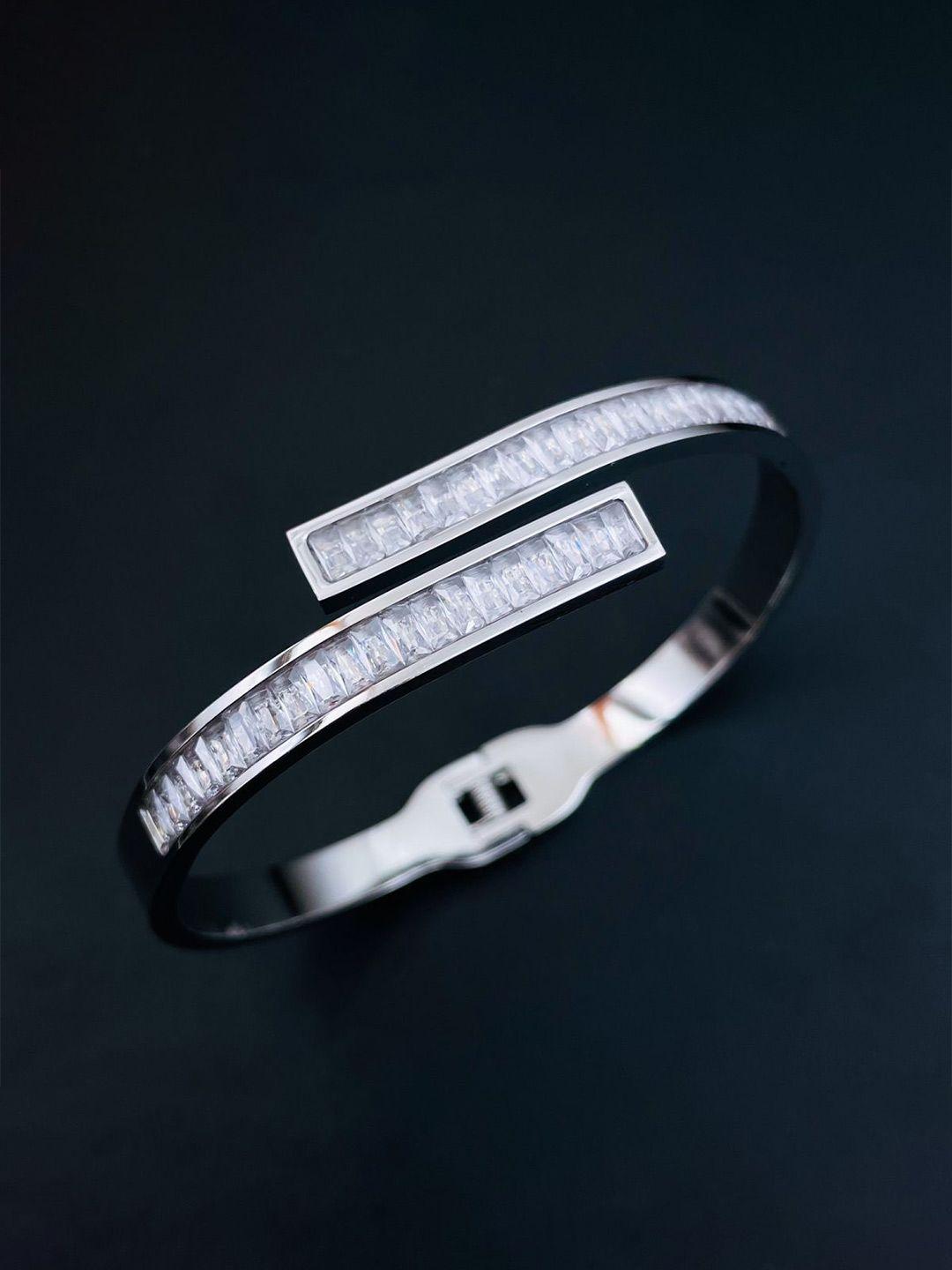 zivom women silver-plated cubic zirconia cuff bracelet