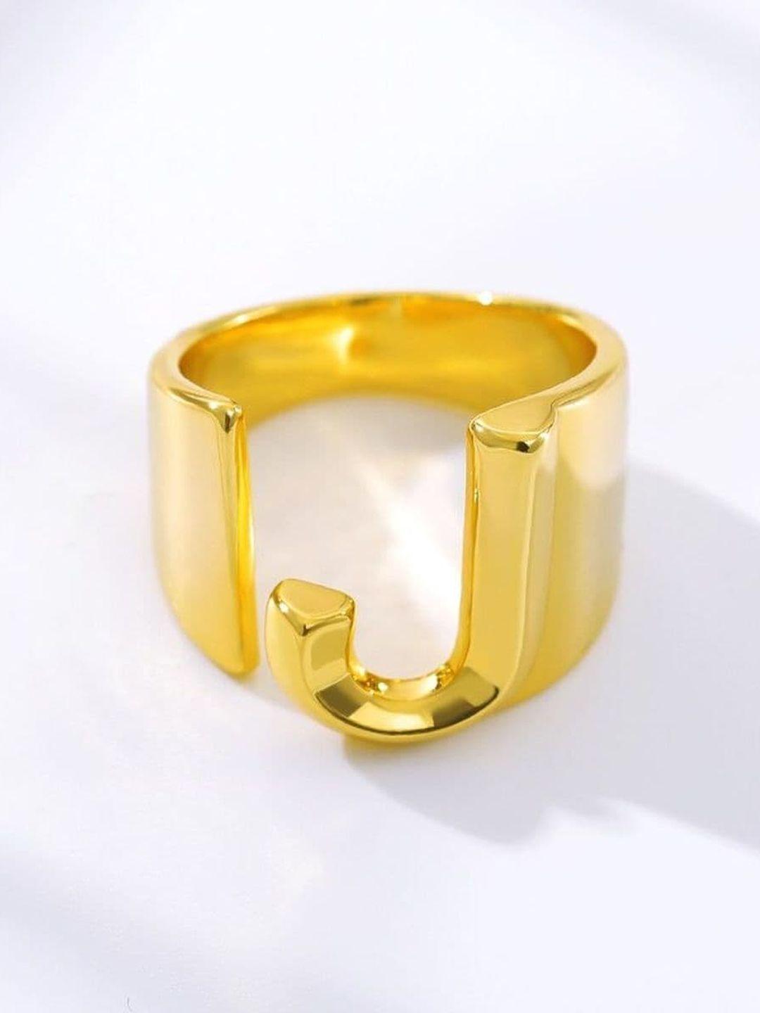 zivom 18k gold-plated initial letter j adjustable finger ring