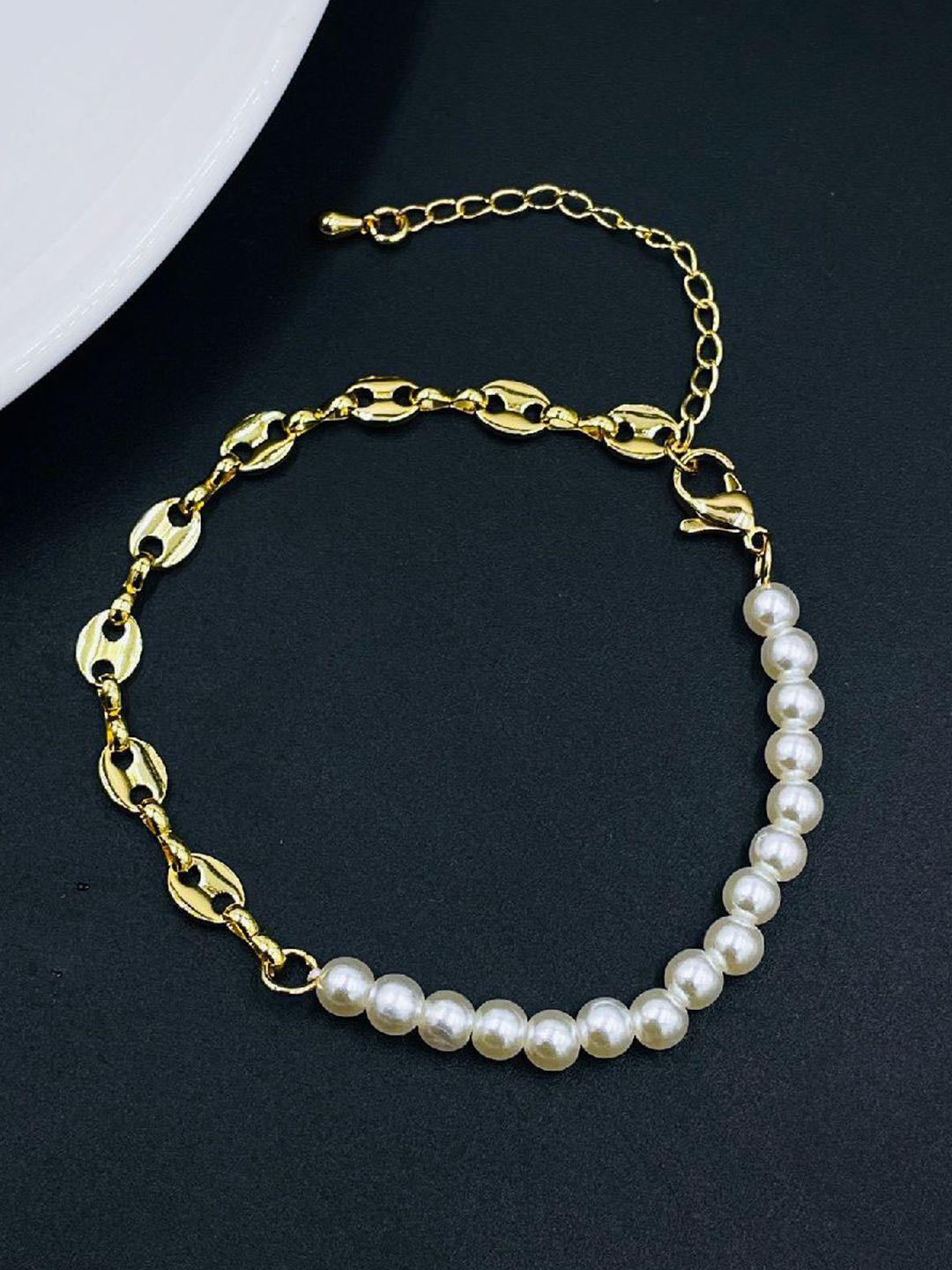 zivom brass pearls gold-plated link bracelet