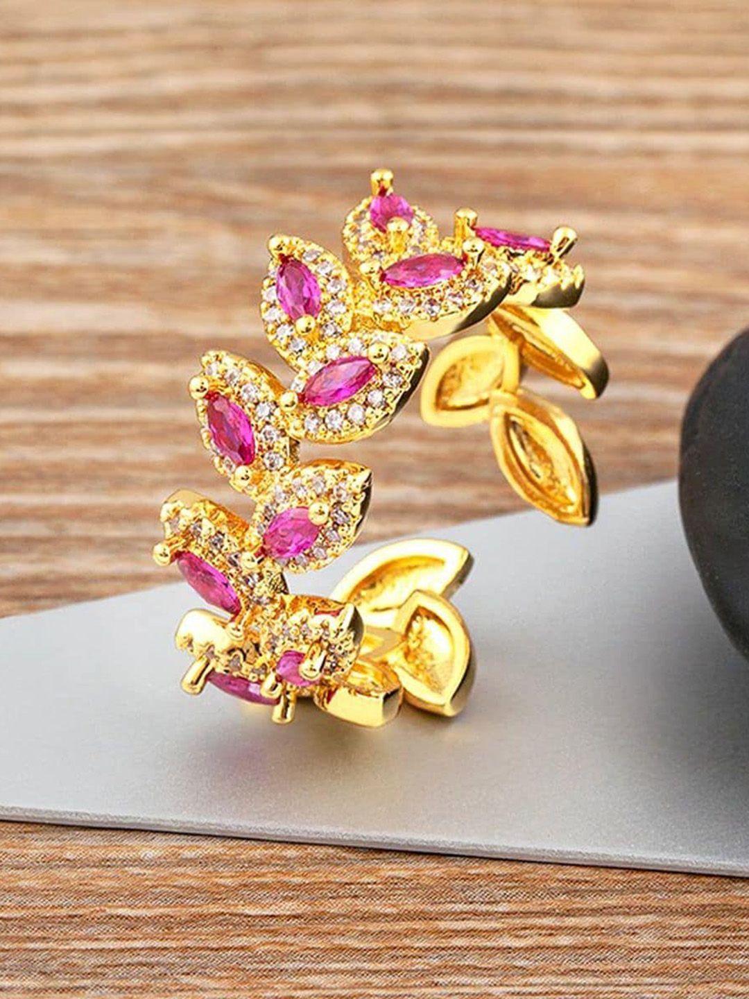 zivom gold-plated cubic zirconia studded finger ring