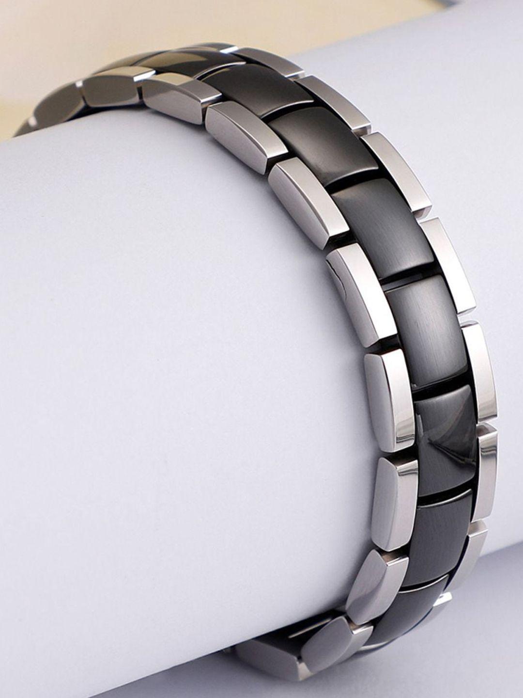 zivom men black & grey silver-plated cuff bracelet