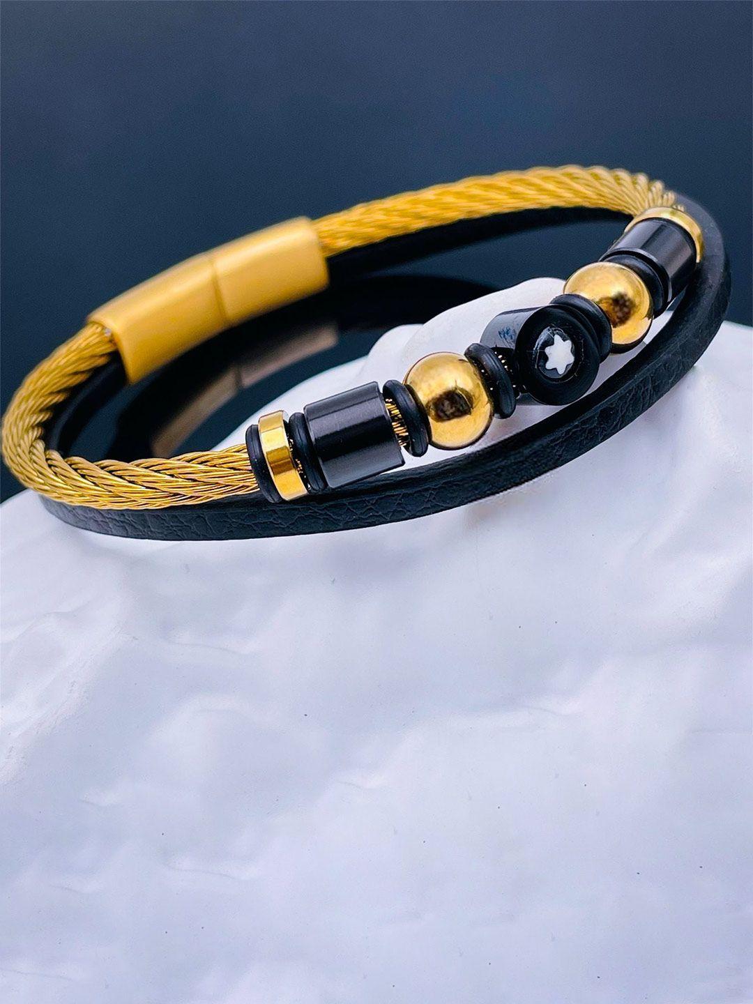 zivom men gold-plated leather multistrand bracelet