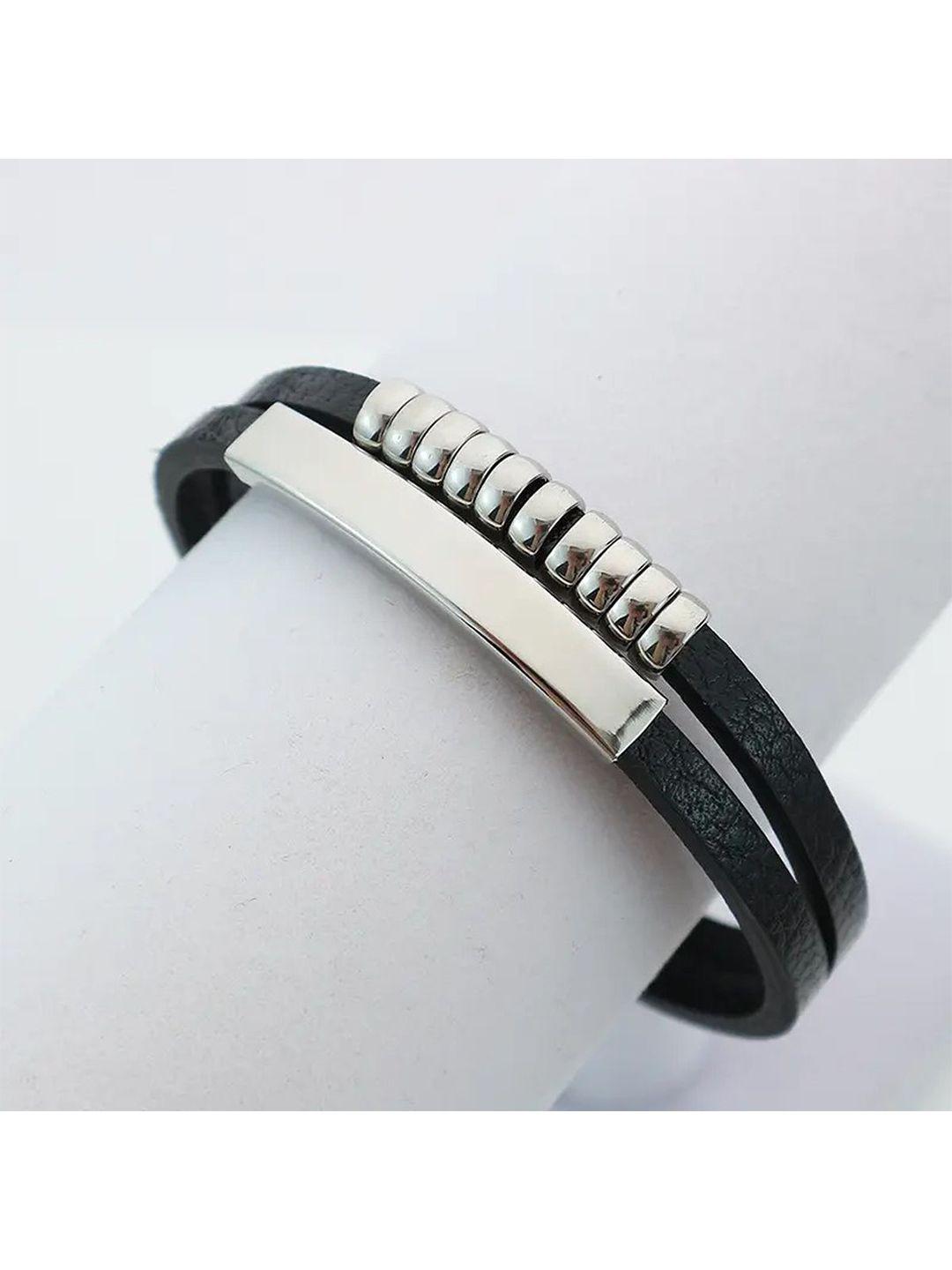 zivom men leather silver-plated link bracelet