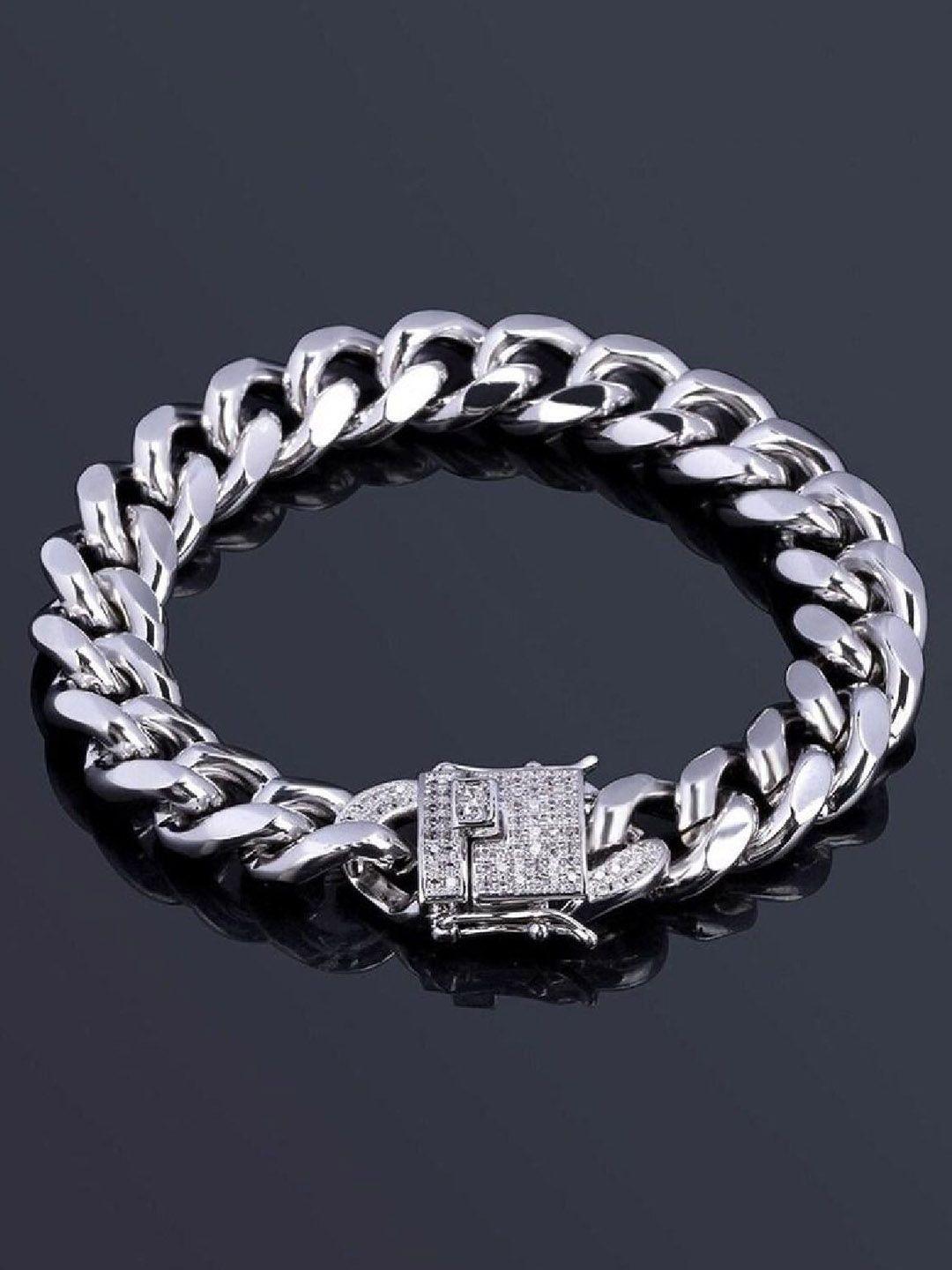 zivom men silver-plated cubic zirconia link bracelet