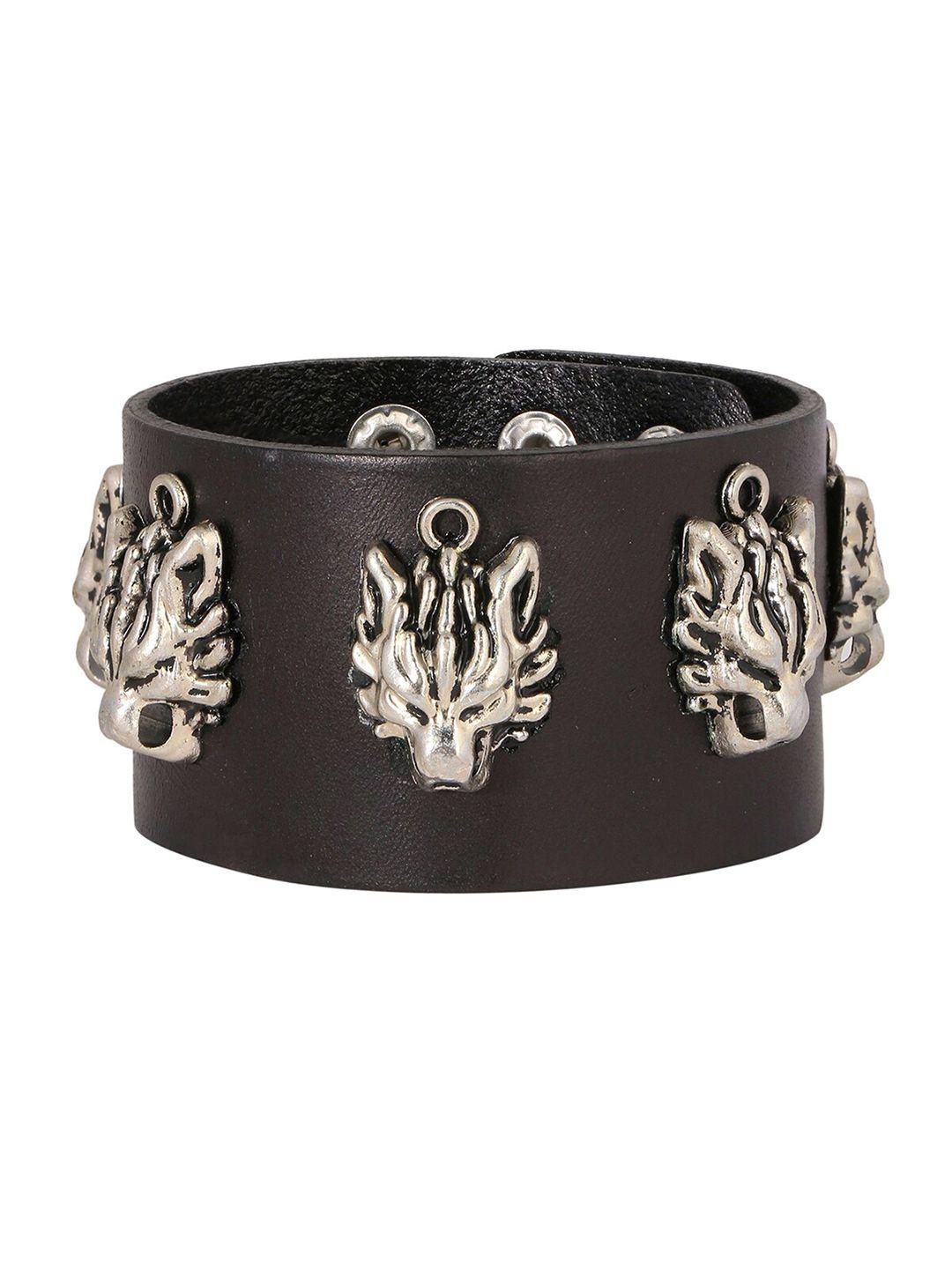 zivom men silver-plated leather silver-plated wraparound bracelet