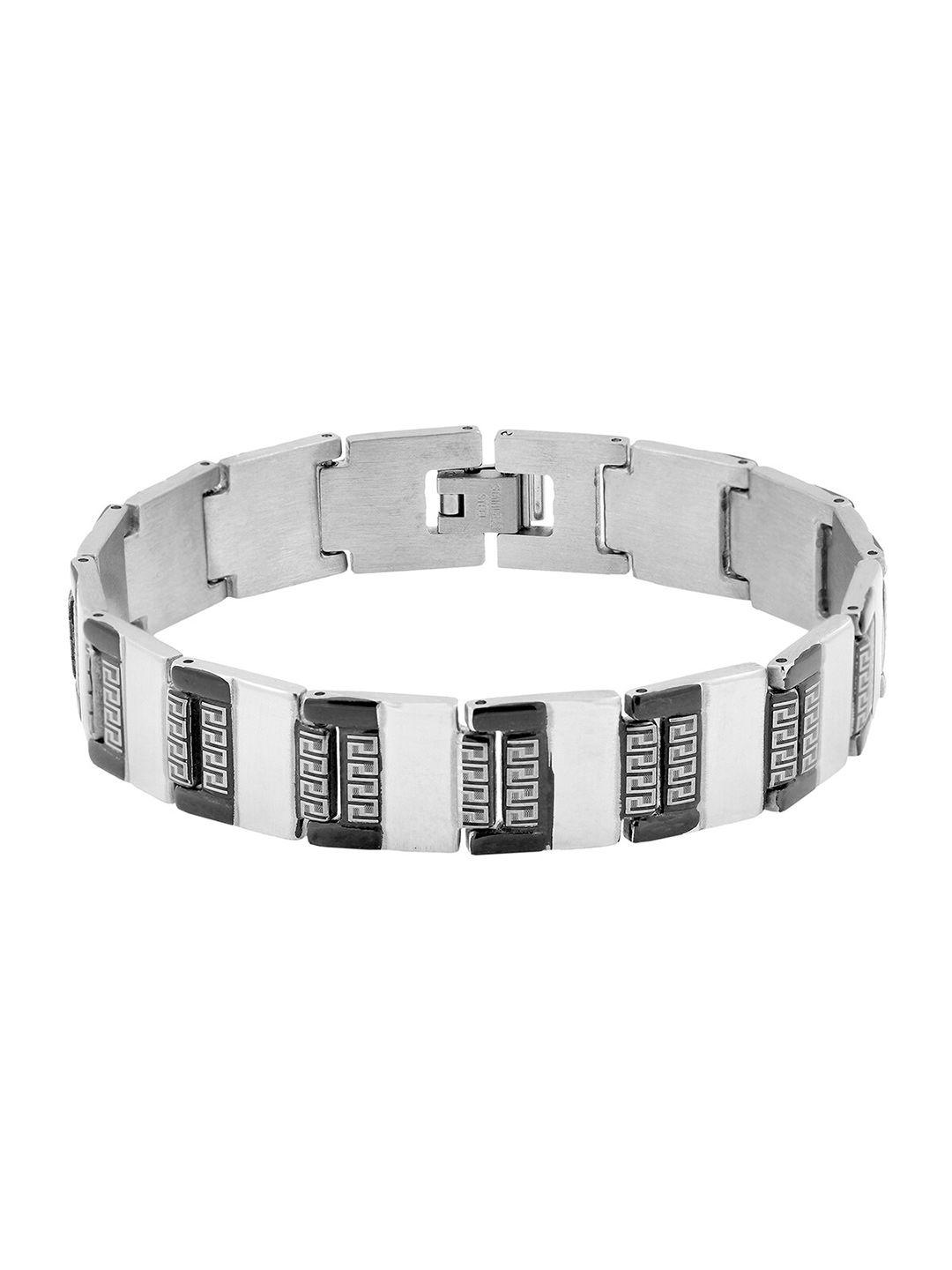 zivom men silver-toned & black silver-plated link bracelet