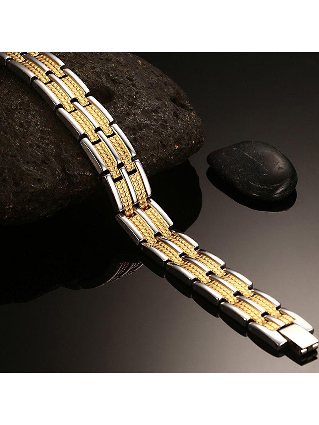 zivom men silver-toned & gold-toned silver-plated link bracelet