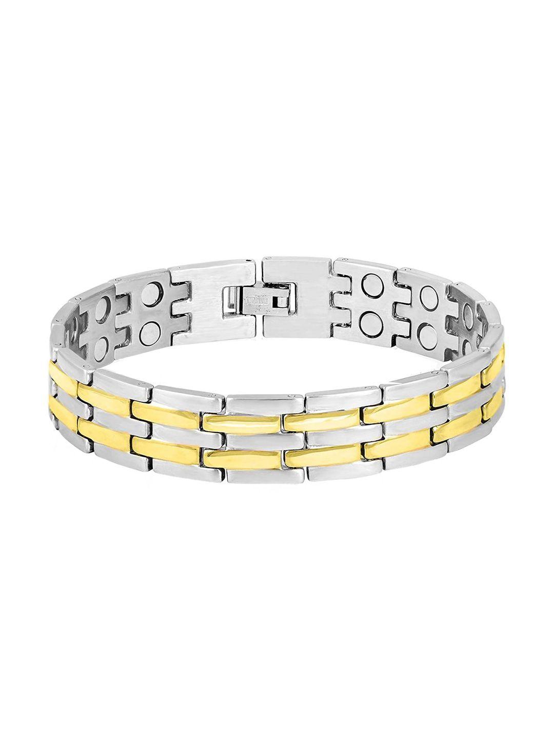 zivom men silver-toned & yellow silver-plated wraparound bracelet