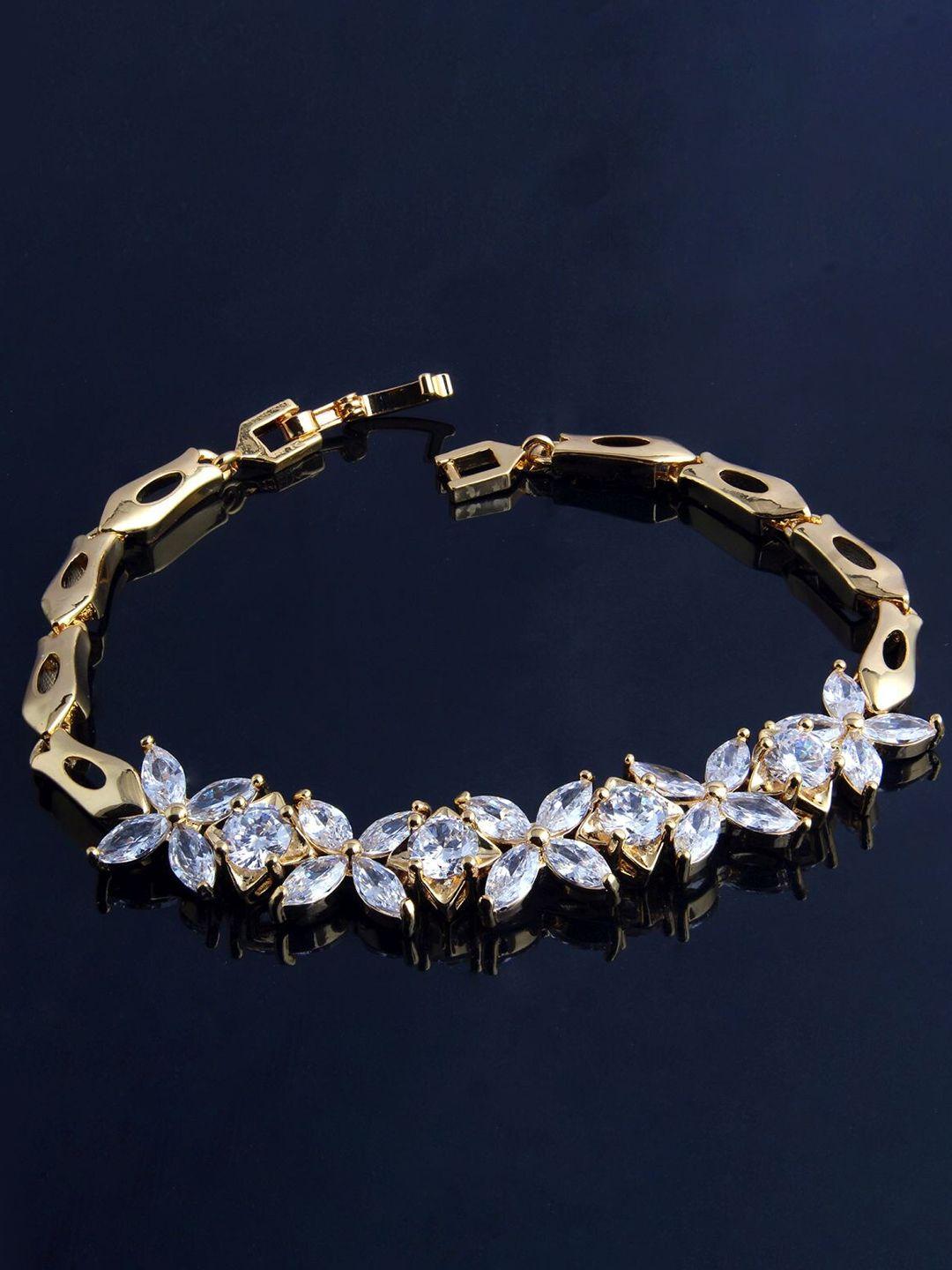 zivom women brass cubic zirconia gold-plated link bracelet