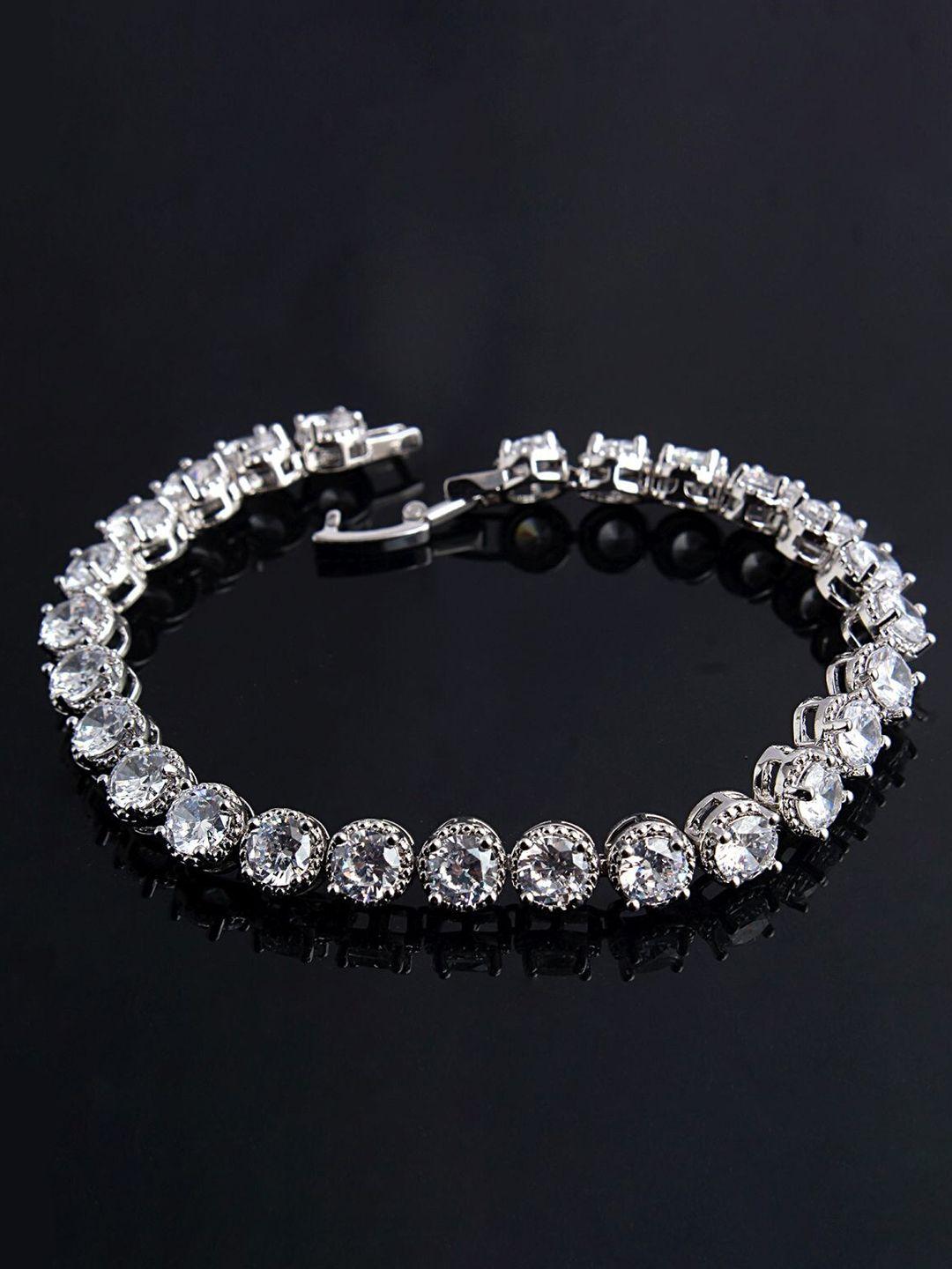 zivom women brass cubic zirconia silver-plated link bracelet