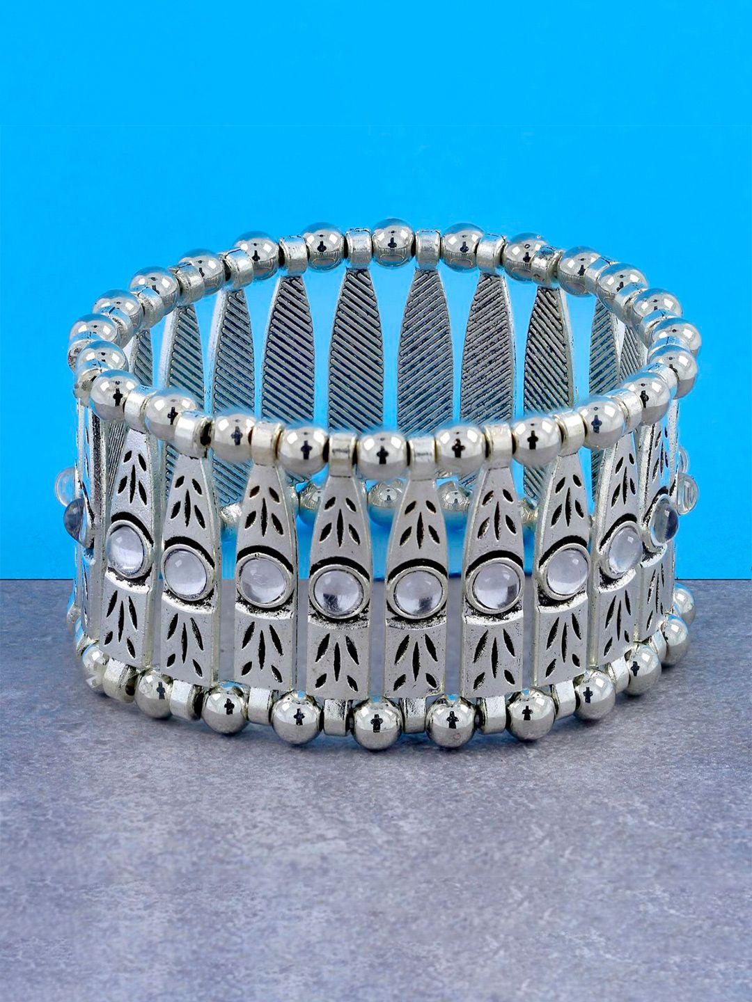 zivom women brass kundan oxidised silver-plated bracelet