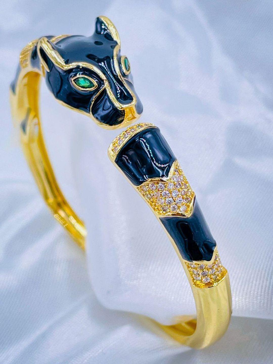 zivom women gold-plated cubic zirconia enamelled cuff bracelet