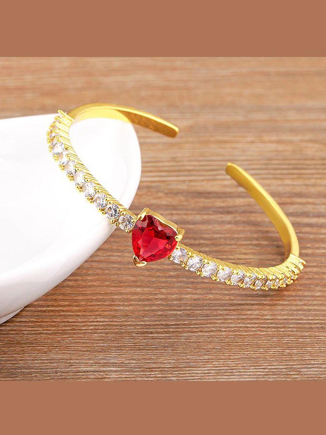 zivom women gold-toned & red brass cubic zirconia gold-plated cuff bracelet